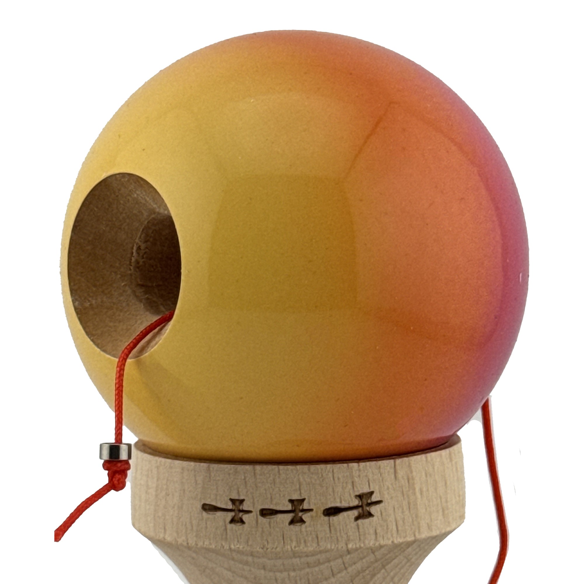 Kendama X Originala, Profesionala, Flippy, Big Cups V2, Super Sticky Cupe Mari, Rulment Metalic cu Ata 55 cm, Roz/Portocaliu/Galben