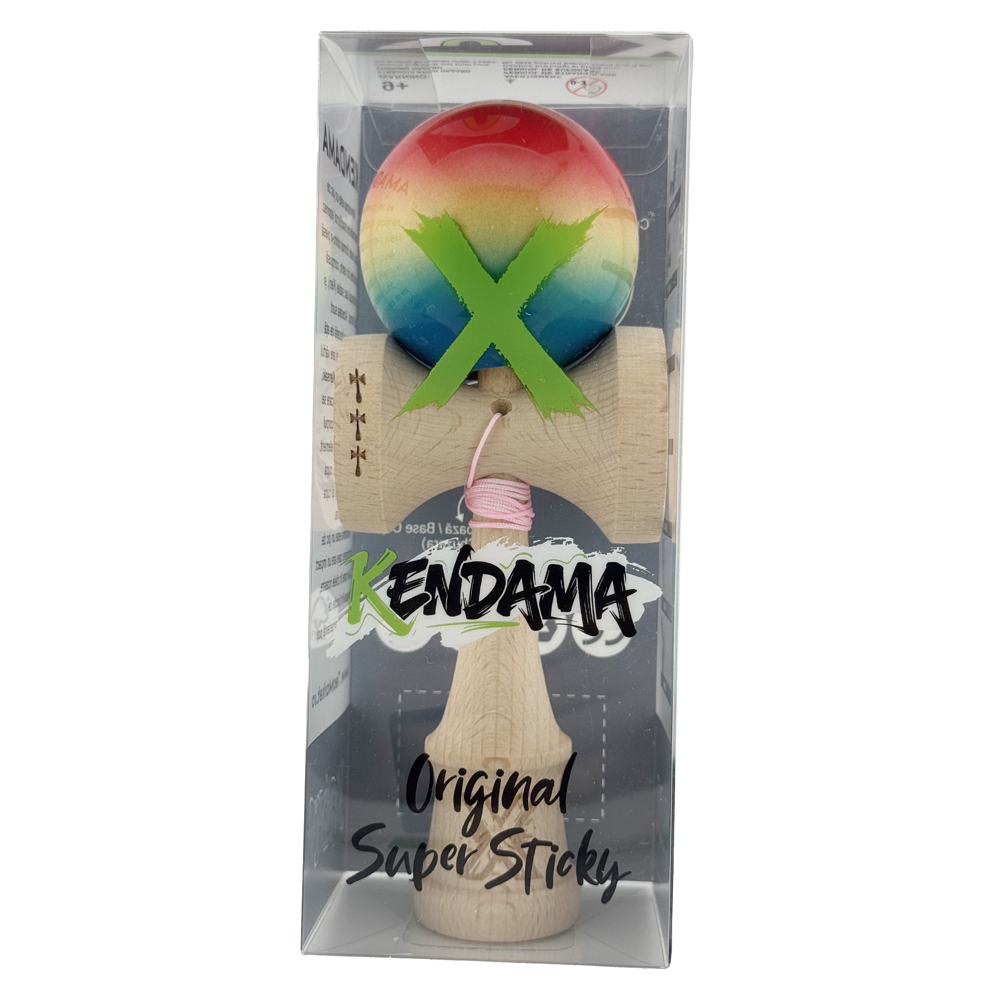 Kendama X Originala, Profesionala, Flippy, Big Cups V2, Super Sticky Cupe Mari, Rulment Metalic cu Ata 55 cm, Rosu/Galben/Albastru