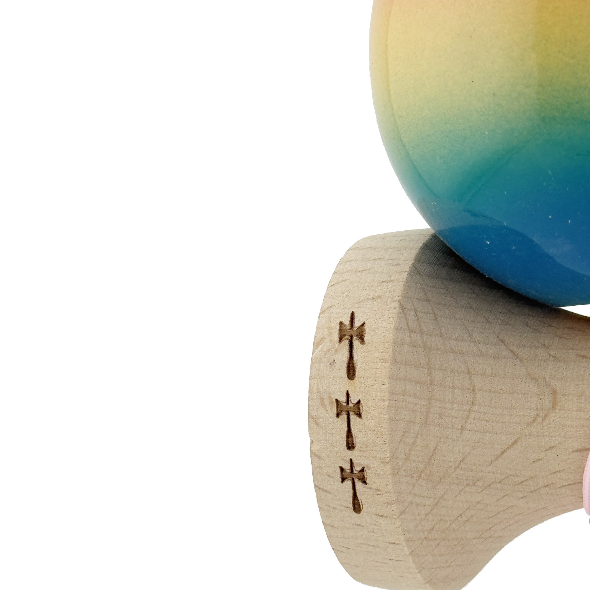 Kendama X Originala, Profesionala, Flippy, Big Cups V2, Super Sticky Cupe Mari, Rulment Metalic cu Ata 55 cm, Rosu/Galben/Albastru
