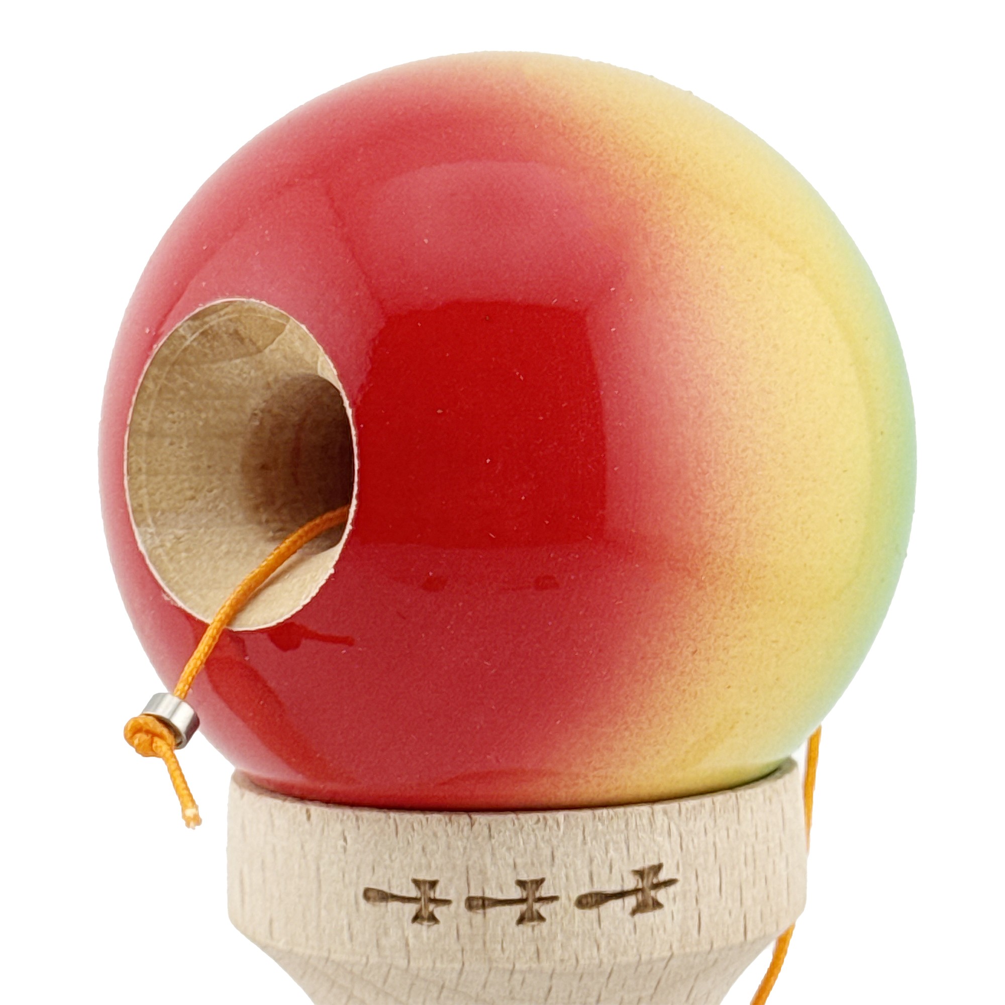 Kendama X Originala, Profesionala, Flippy, Big Cups V2, Super Sticky Cupe Mari, Rulment Metalic cu Ata 55 cm, Verde/Galben/Rosu