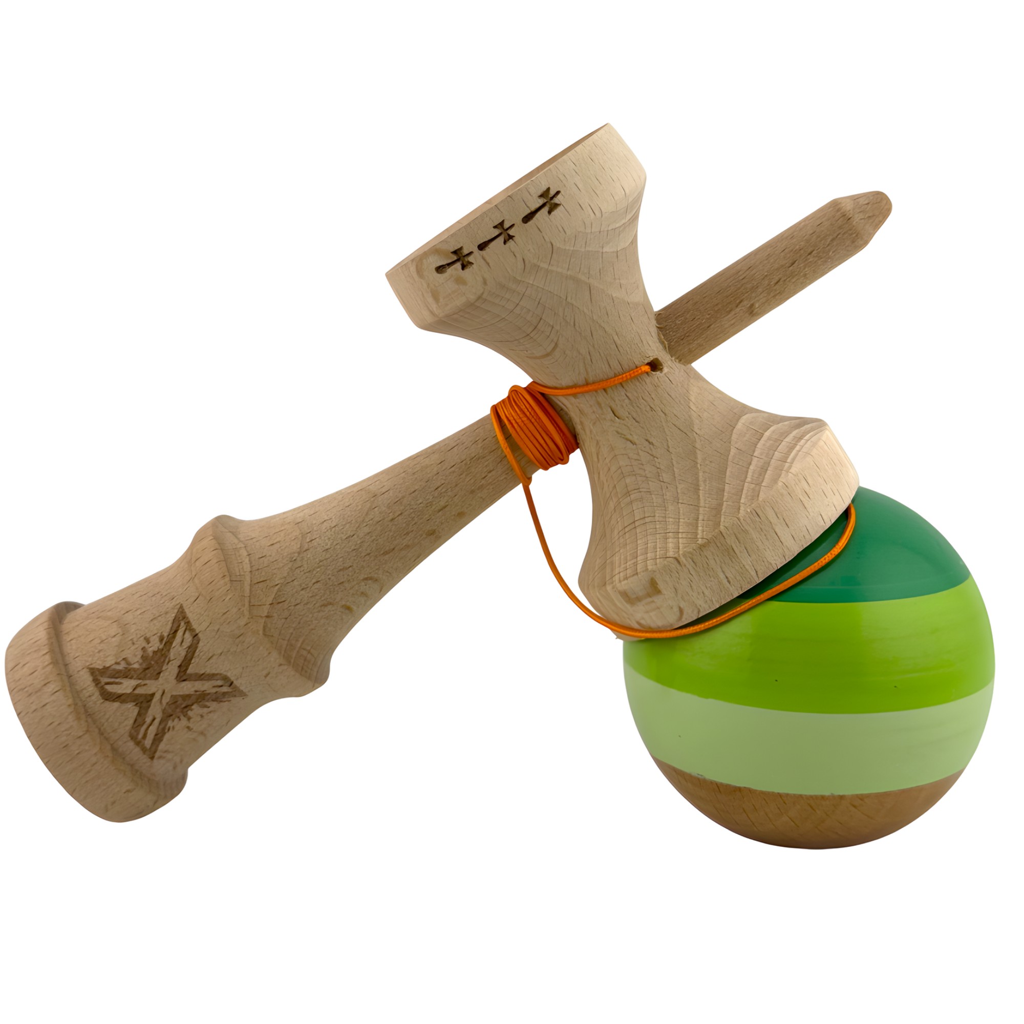 Kendama X Originala, Profesionala, Flippy, Big Cups V2, Super Sticky Legendary Cupe Mari, Rulment Metalic cu Ata 55 cm, Verde Mix