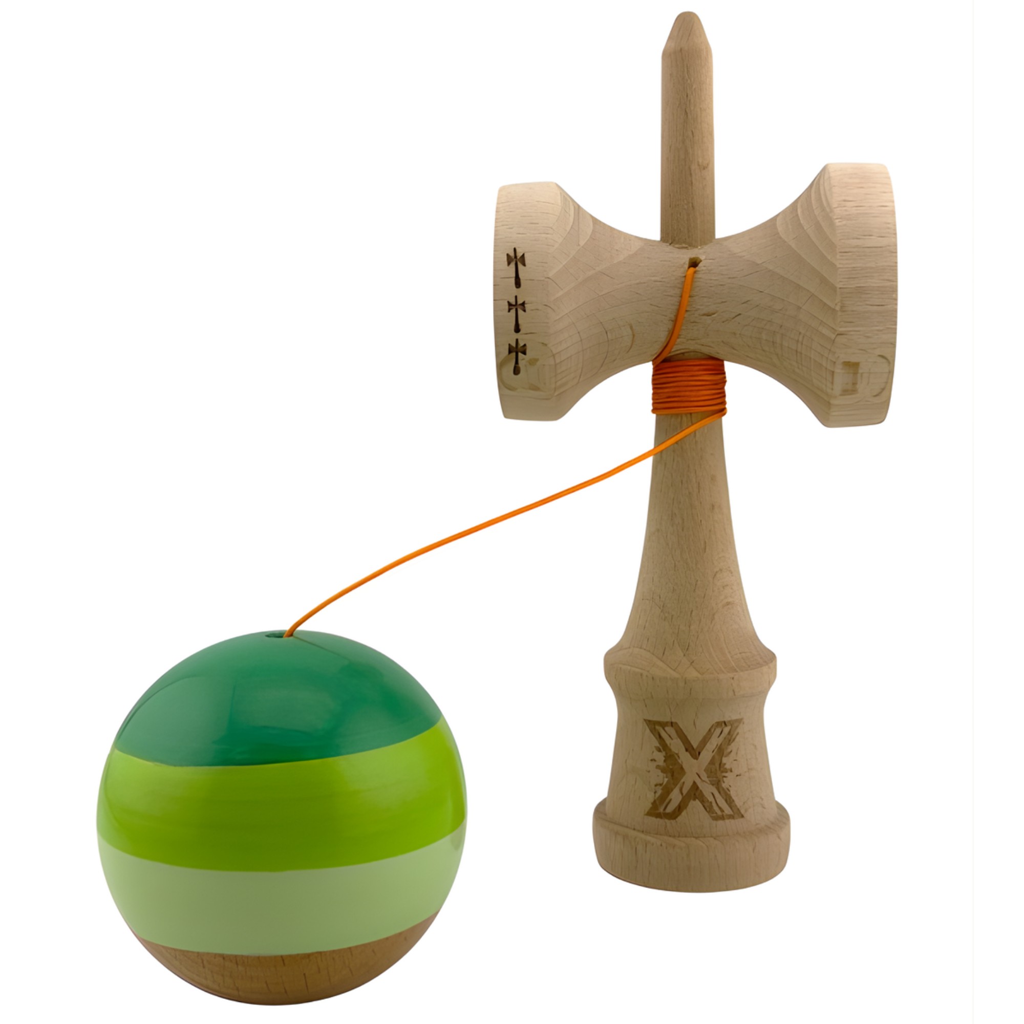 Kendama X Originala, Profesionala, Flippy, Big Cups V2, Super Sticky Legendary Cupe Mari, Rulment Metalic cu Ata 55 cm, Verde Mix