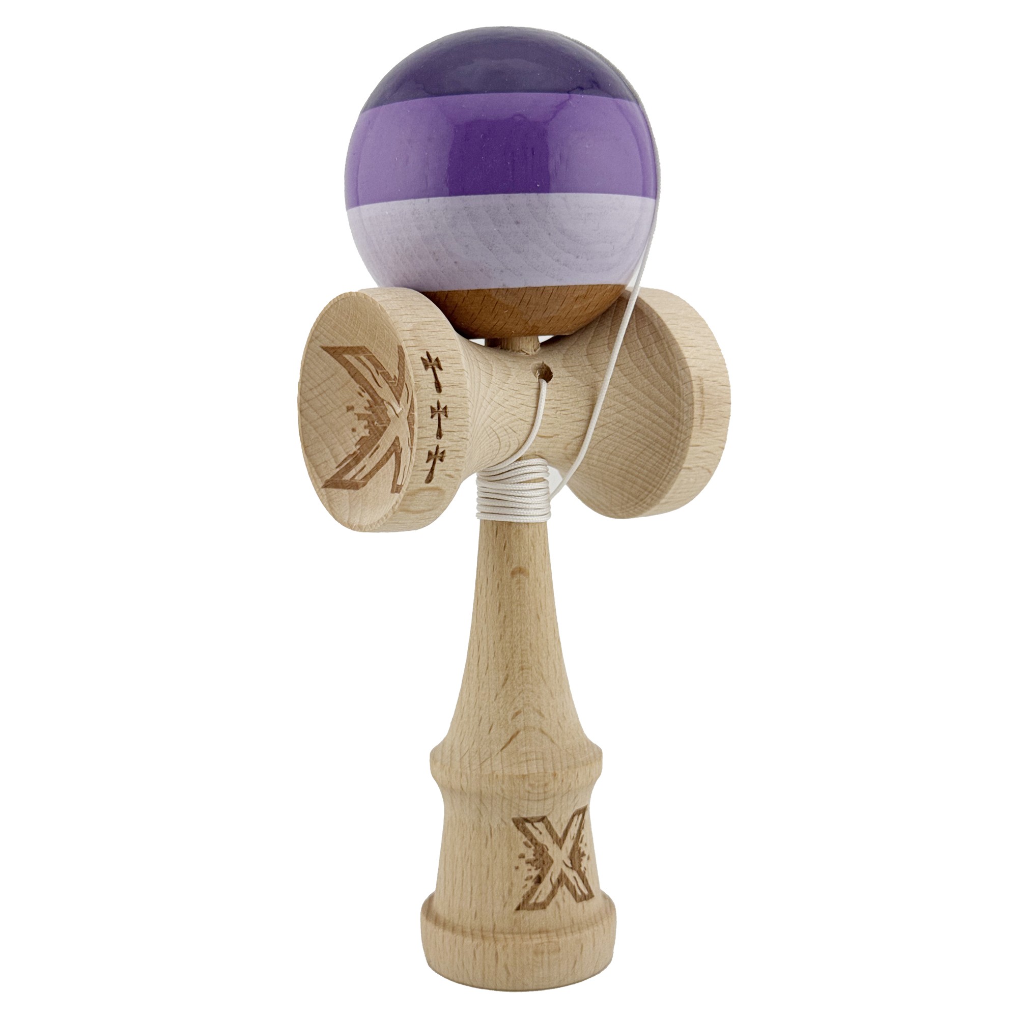 Kendama X Originala, Profesionala, Flippy, Big Cups V2, Super Sticky Legendary Cupe Mari, Rulment Metalic cu Ata 55 cm, Purpuriu/Mov/Lila