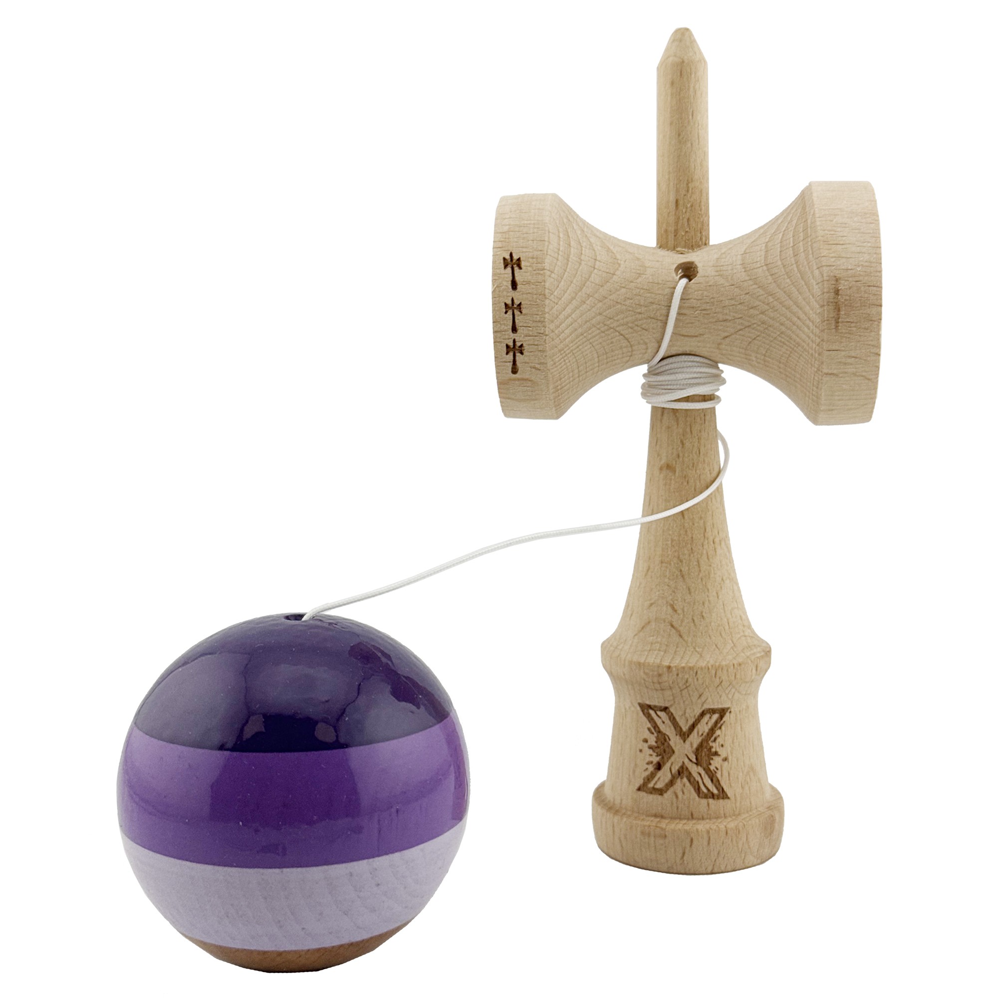 Kendama X Originala, Profesionala, Flippy, Big Cups V2, Super Sticky Legendary Cupe Mari, Rulment Metalic cu Ata 55 cm, Purpuriu/Mov/Lila