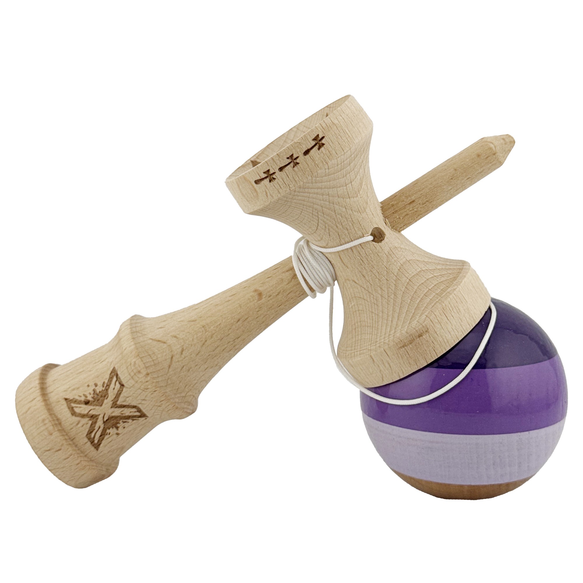 Kendama X Originala, Profesionala, Flippy, Big Cups V2, Super Sticky Legendary Cupe Mari, Rulment Metalic cu Ata 55 cm, Purpuriu/Mov/Lila