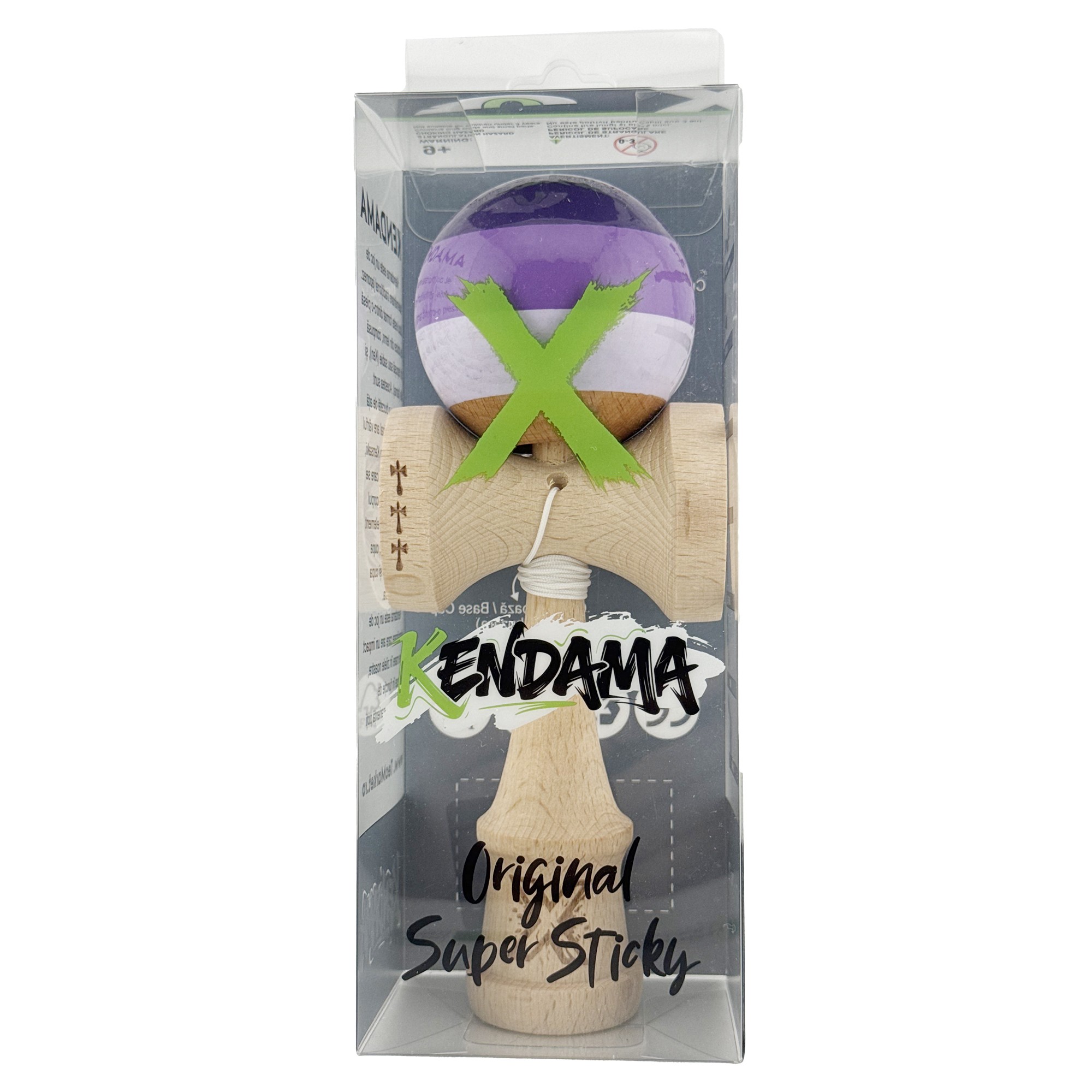 Kendama X Originala, Profesionala, Flippy, Big Cups V2, Super Sticky Legendary Cupe Mari, Rulment Metalic cu Ata 55 cm, Purpuriu/Mov/Lila