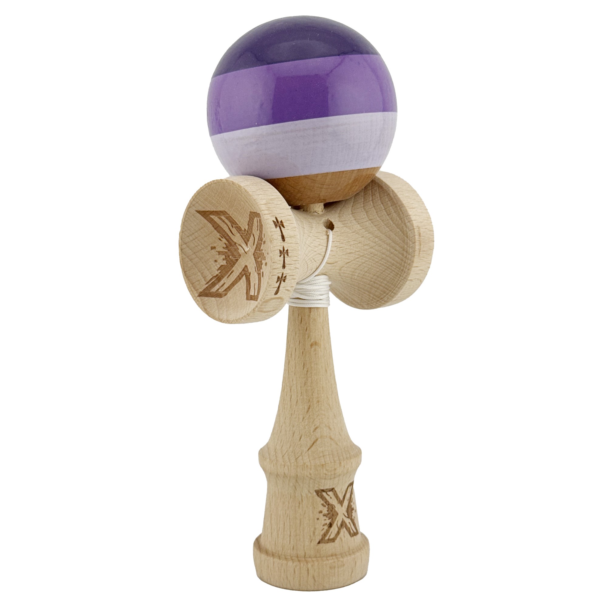 Kendama X Originala, Profesionala, Flippy, Big Cups V2, Super Sticky Legendary Cupe Mari, Rulment Metalic cu Ata 55 cm, Purpuriu/Mov/Lila