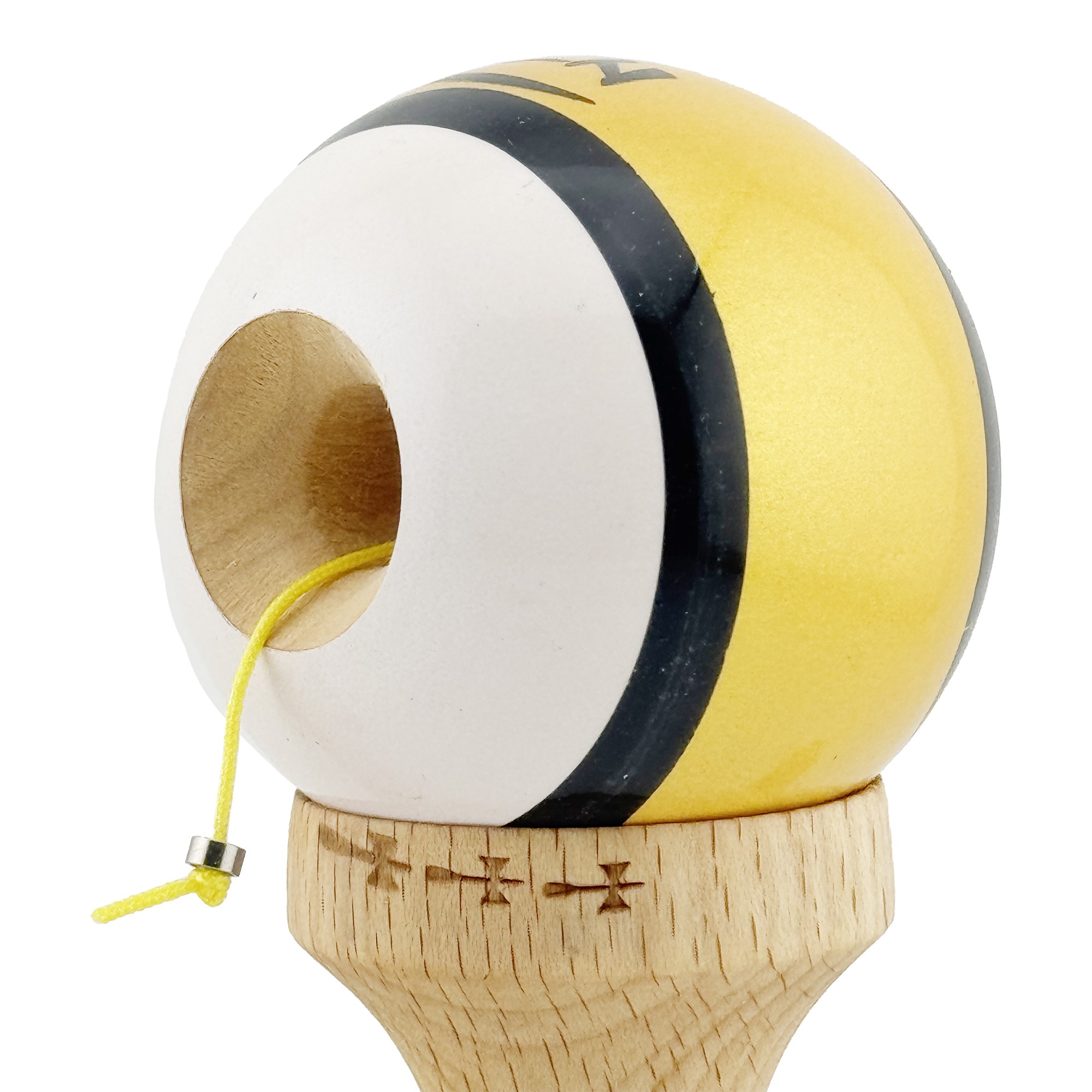 Kendama X ZEN Originala, Profesionala, Flippy, Big Cups V2, Super Sticky Legendary Cupe Mari, Rulment Metalic cu Ata 55 cm, Auriu/Alb