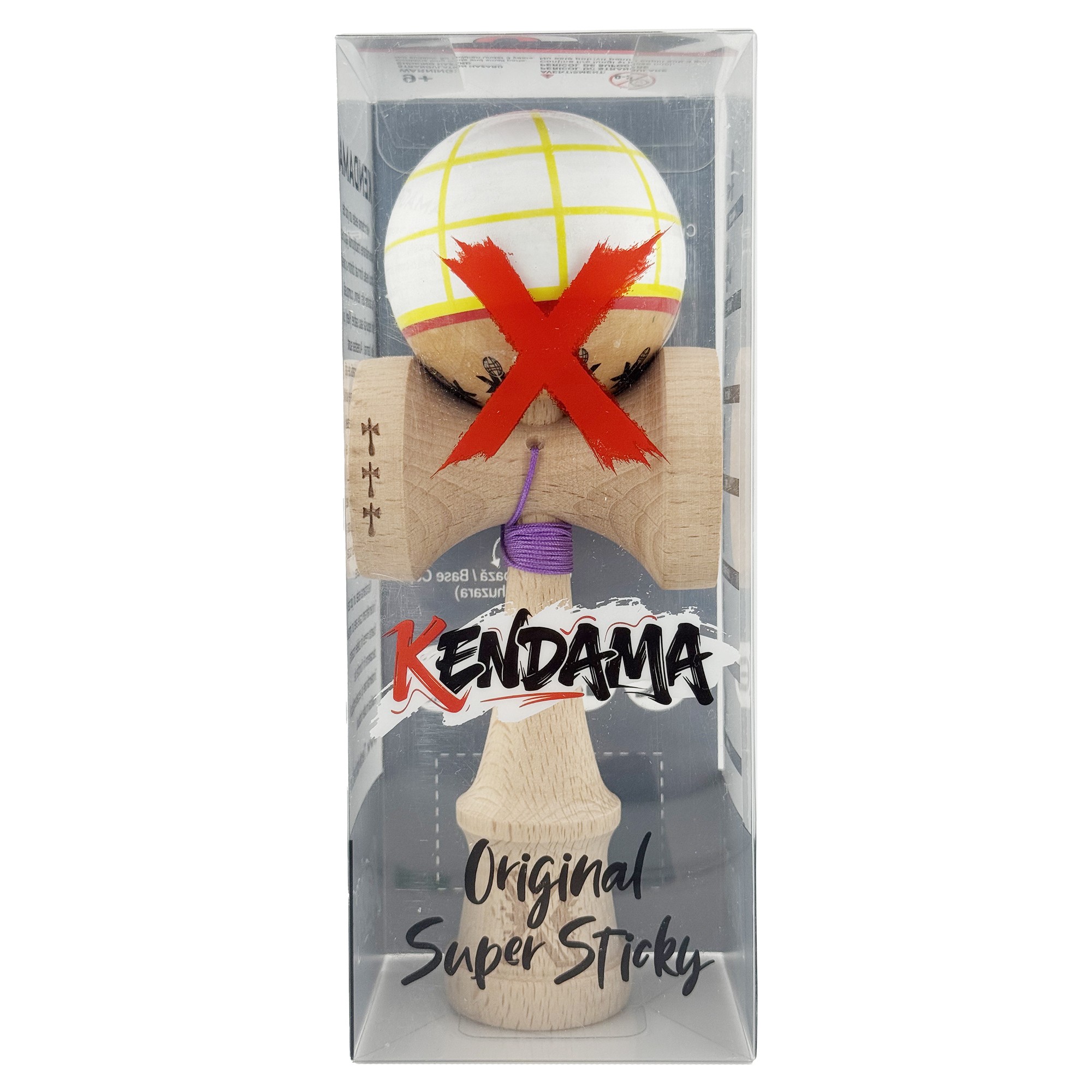 Kendama X Originala, Profesionala, Flippy, Big Cups V2, Model Glob Super Sticky Legendary Cupe Mari, Rulment Metalic cu Ata 55 cm, Alb/Galben/Rosu