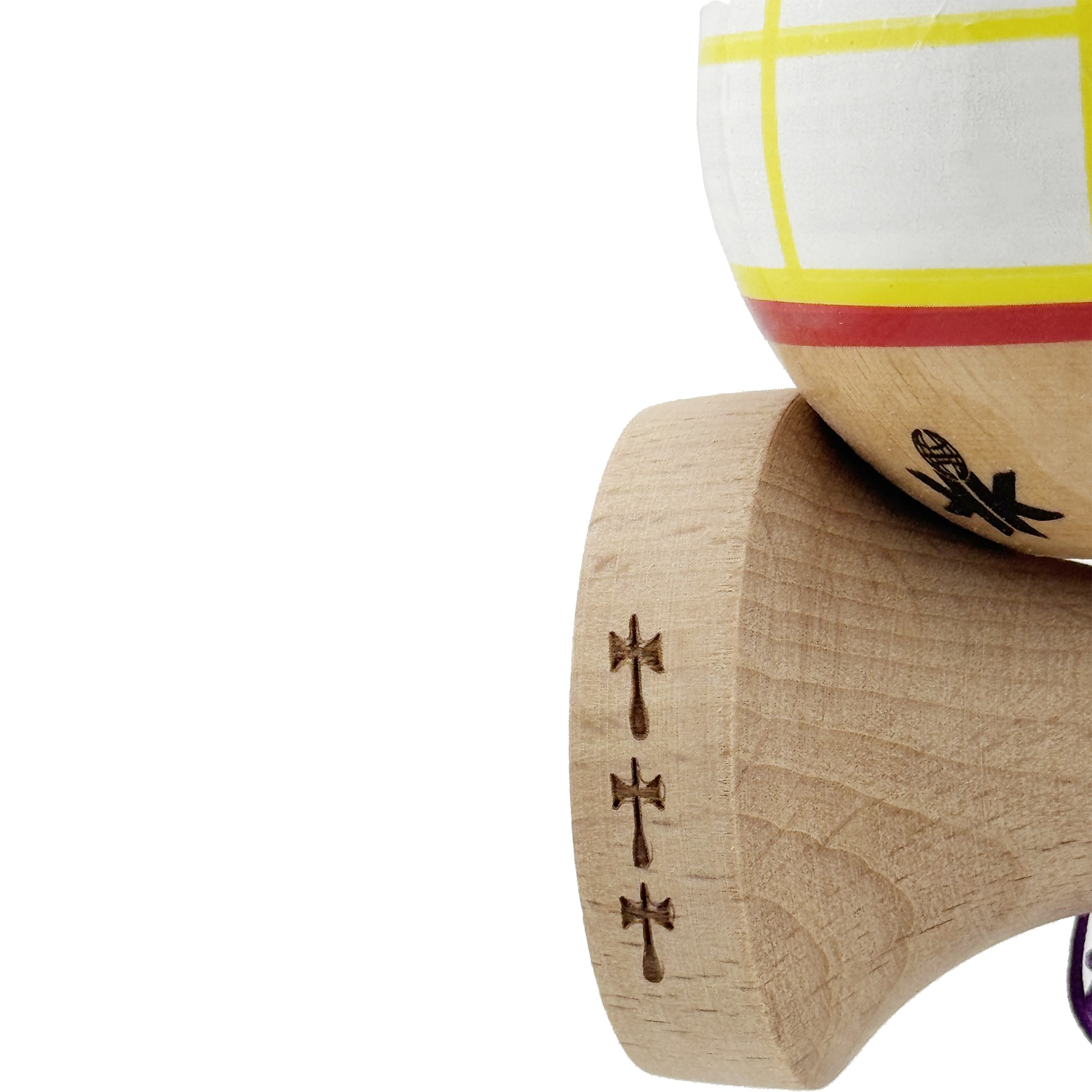 Kendama X Originala, Profesionala, Flippy, Big Cups V2, Model Glob Super Sticky Legendary Cupe Mari, Rulment Metalic cu Ata 55 cm, Alb/Galben/Rosu