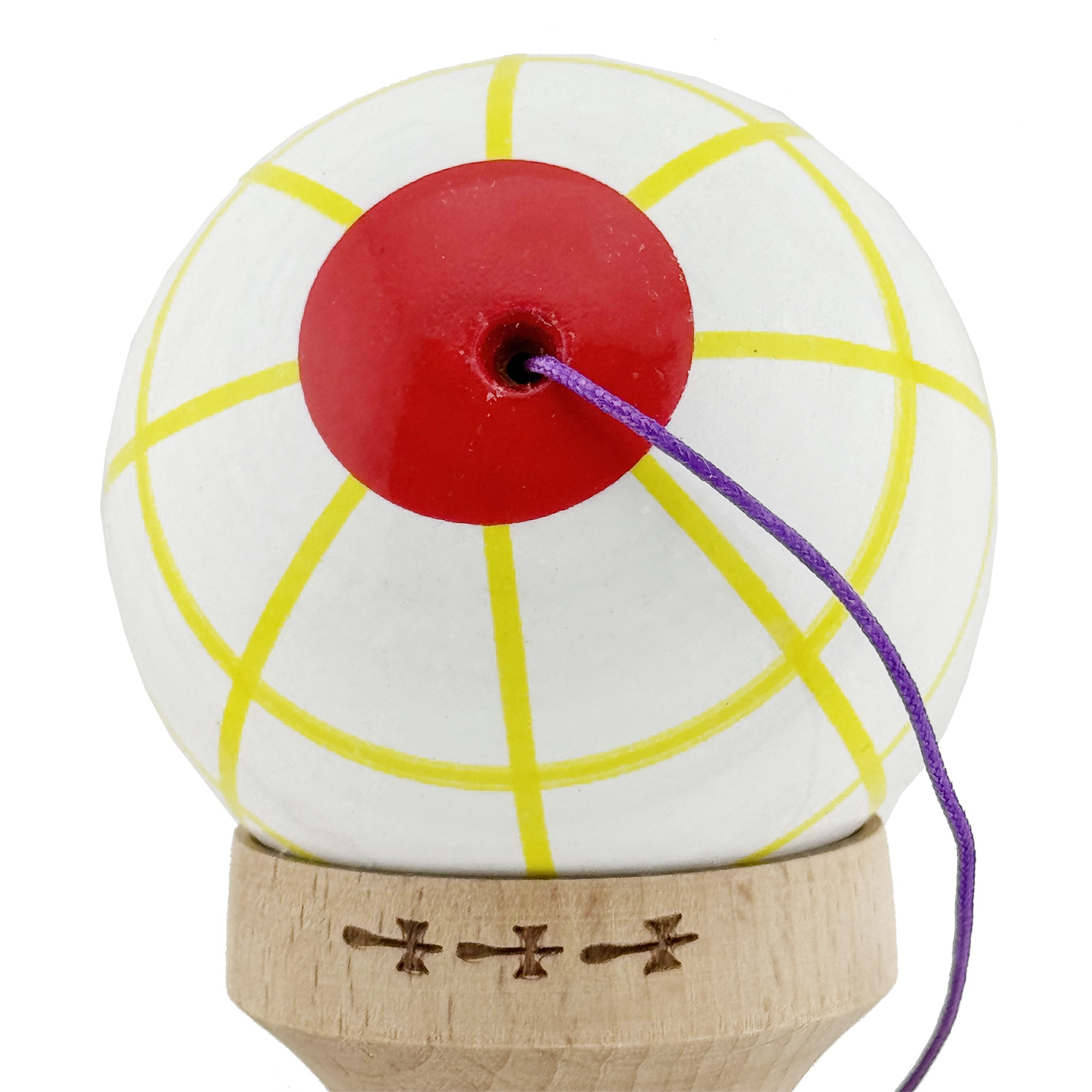 Kendama X Originala, Profesionala, Flippy, Big Cups V2, Model Glob Super Sticky Legendary Cupe Mari, Rulment Metalic cu Ata 55 cm, Alb/Galben/Rosu