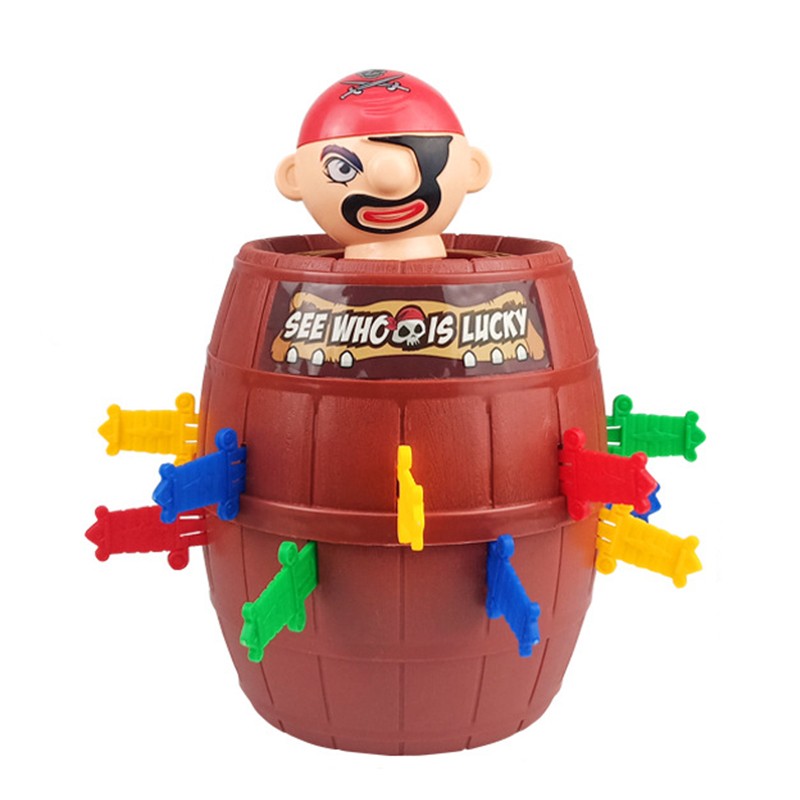 Jucarii, Copii & Bebe - Jucarie interactiva Pirat Saltaret, Flippy, Joc de Grup/Familie, 16 sabii + 1 Pirat, 15.5 x 15.5 x 23 cm Rosu/Maro