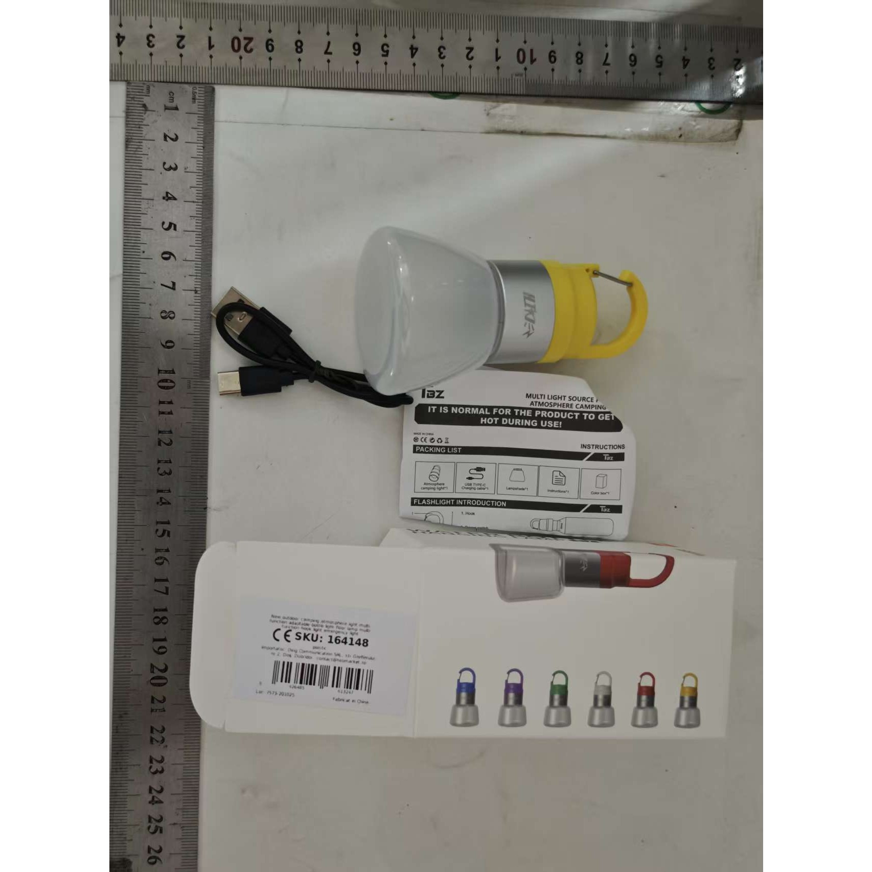 Lampa Portabila, Flippy, de Voiaj/Camping, Incarcare USB, IPX5, LED RGB, din ABS, 300 mAh, 10 x 5.5 x 5.5 cm, Galben