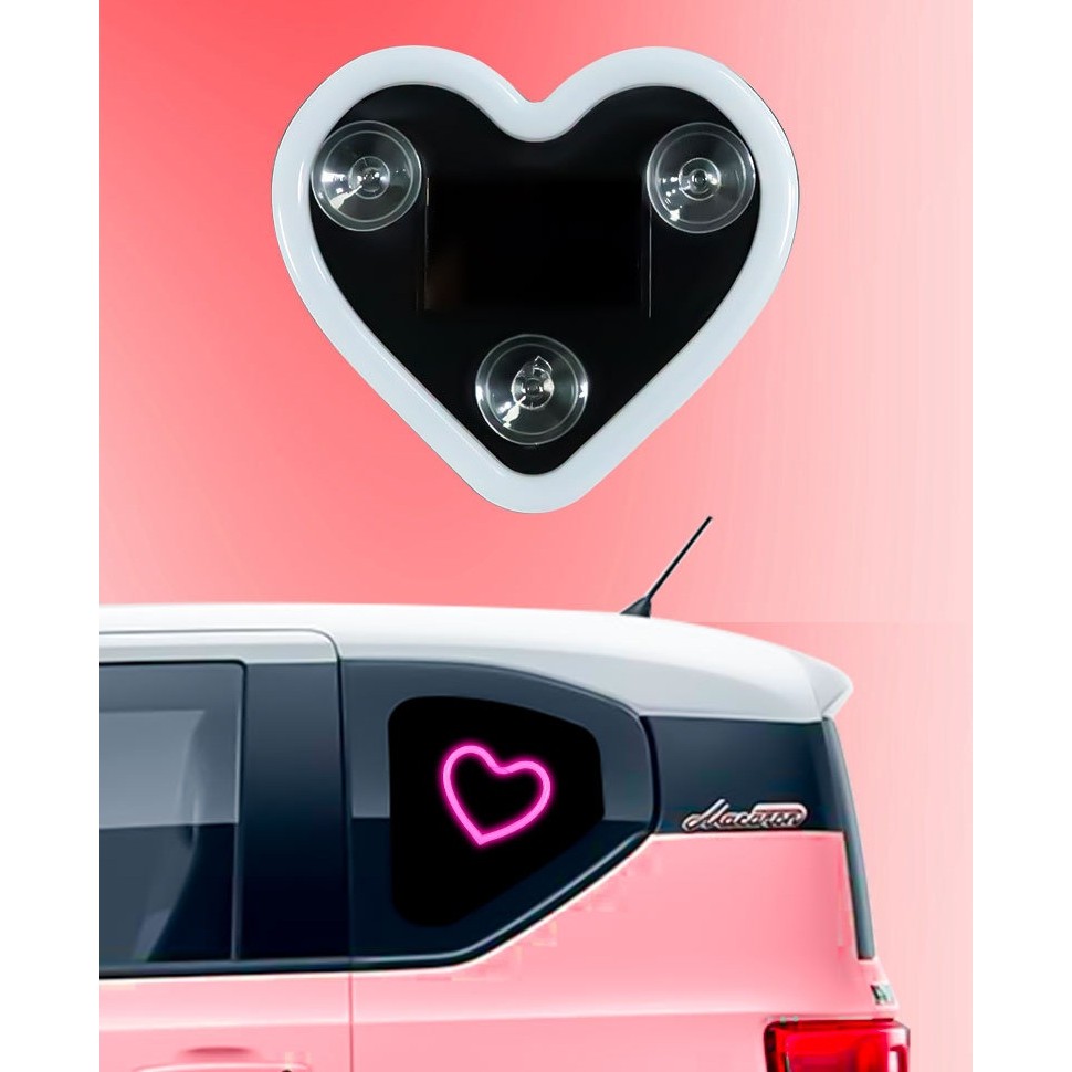 Lumina Auto Ambientala, Flippy, Model Inima, Incarcare Solara/USB, Afisaj Baterie, 9.7 x 8.4 x 1.6 cm, Roz