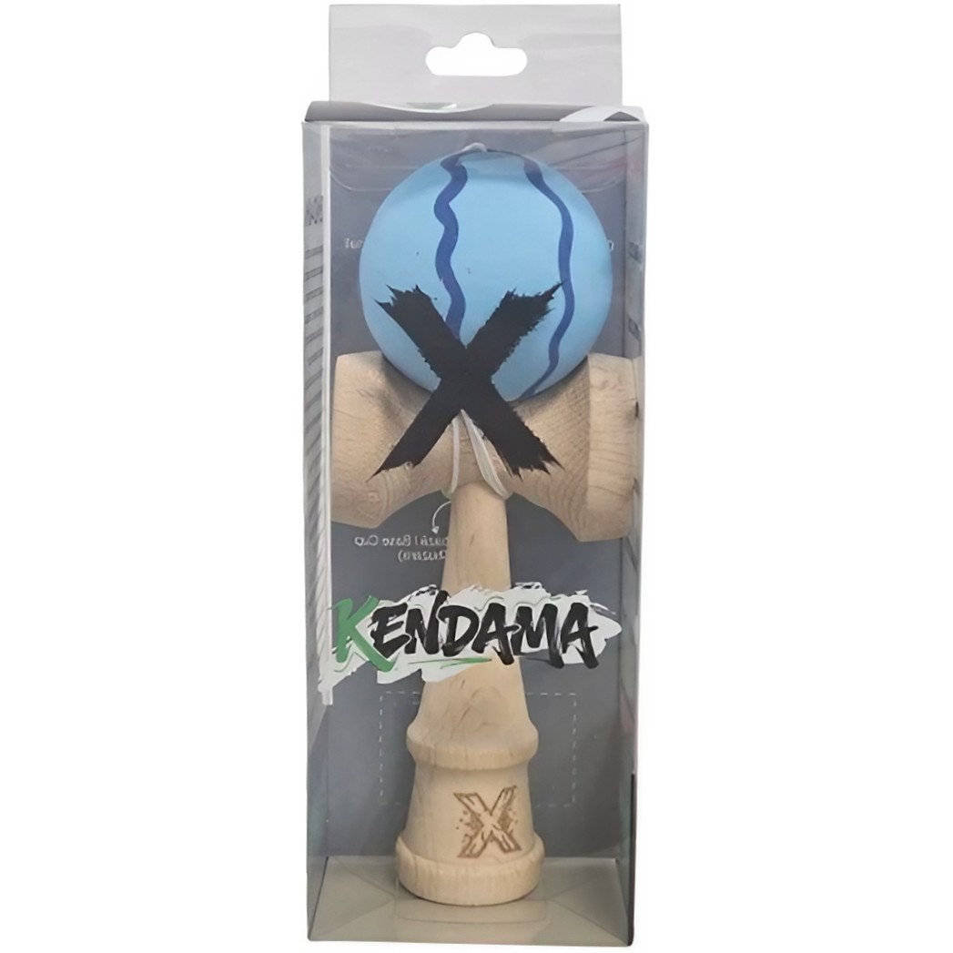 Kendama X Originala, Profesionala, Flippy, Rubber Grip, din Lemn, 18 cm, Albastru deschis