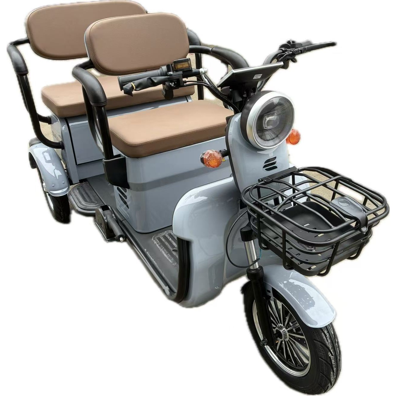 Triciclu Electric V6, Saige, Fara Permis, cu Doua Locuri, Motor 1800W, Baterie 72V24Ah, Autonomie 60km, 220x88x105 cm, Viteza Maxima 25km/h, Gri