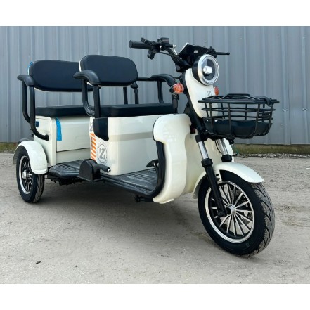 Triciclu Electric V6, Saige, Fara Permis, cu Doua Locuri, Motor 1800W, Baterie 72V24Ah, Autonomie 60km, 220x88x105 cm, Viteza Maxima 25km/h, Gri