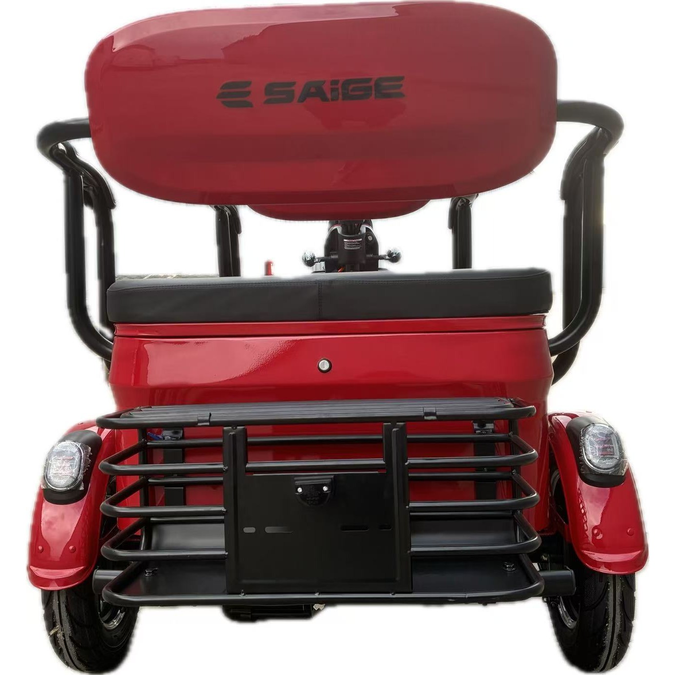 Triciclu Electric V6, Saige, Fara Permis, cu Doua Locuri, Motor 1800W, Baterie 72V24Ah, Autonomie 60km, 220x88x105 cm, Viteza Maxima 25km/h, Rosu