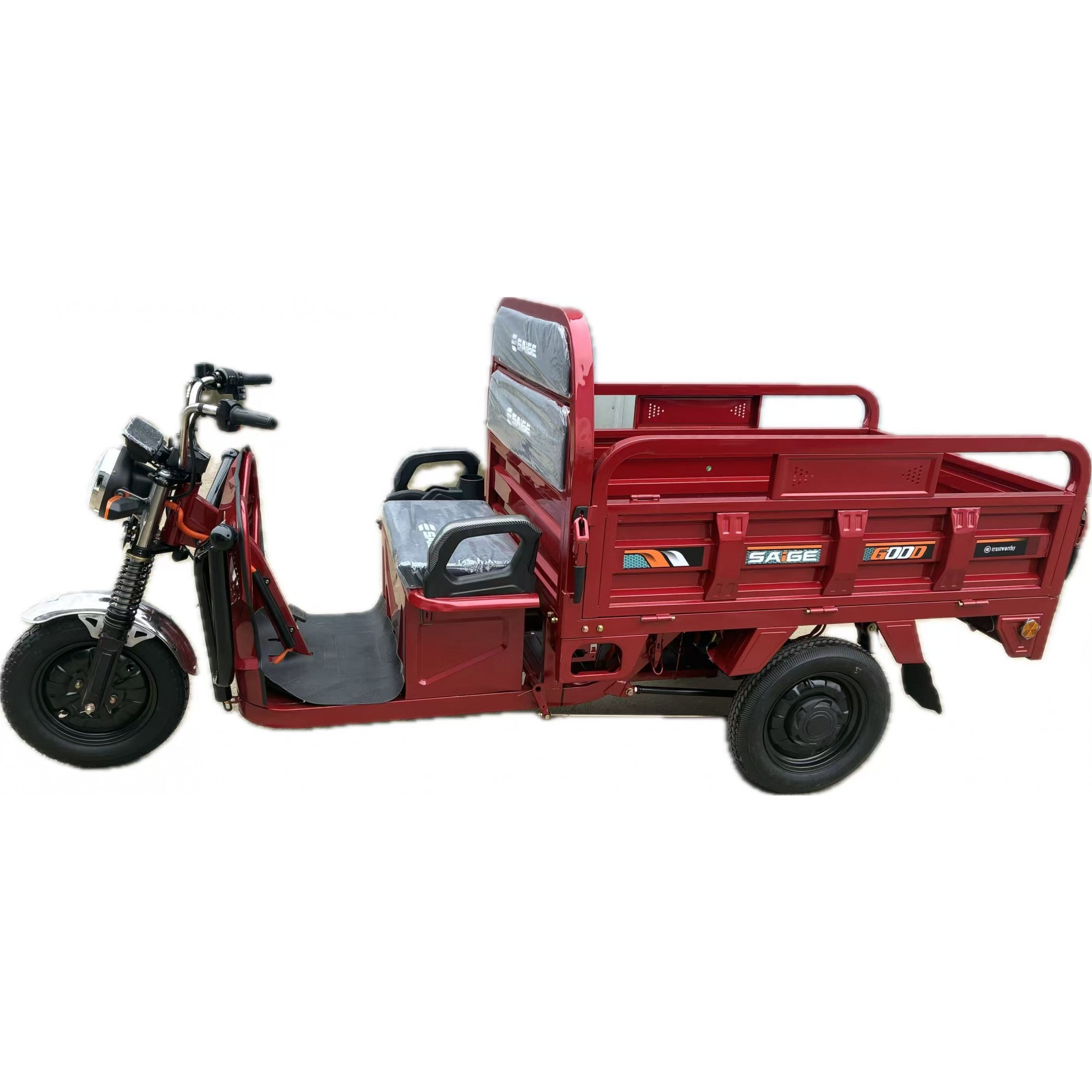 Triciclu Electic de Marfa Chuanqi, Saige, Fara Permis, Motor 1600W, Baterie 72V32Ah, Autonomie 60km, 250x88x115 cm, Viteza Maxima 25km/h, Rosu