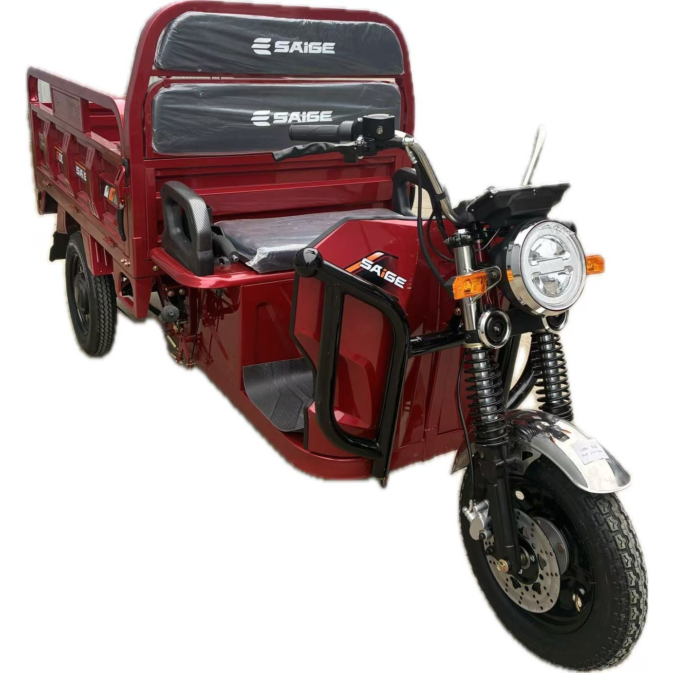 Triciclu Electic de Marfa Chuanqi, Saige, Fara Permis, Motor 1600W, Baterie 72V32Ah, Autonomie 60km, 250x88x115 cm, Viteza Maxima 25km/h, Rosu