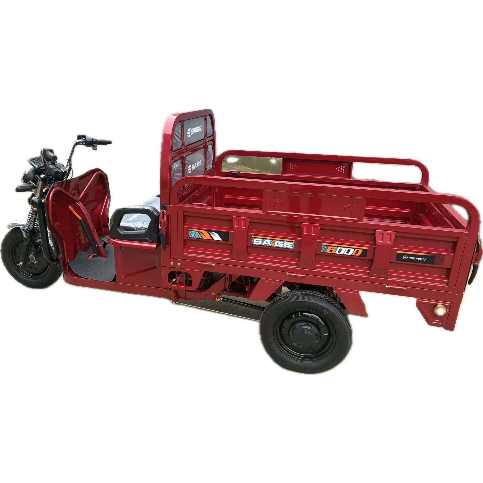 Triciclu Electic de Marfa Chuanqi, Saige, Fara Permis, Motor 1600W, Baterie 72V32Ah, Autonomie 60km, 250x88x115 cm, Viteza Maxima 25km/h, Rosu