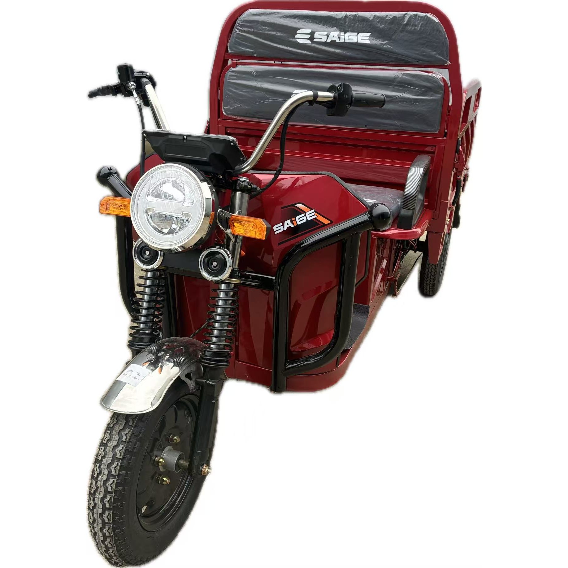 Triciclu Electic de Marfa Chuanqi, Saige, Fara Permis, Motor 1600W, Baterie 72V32Ah, Autonomie 60km, 250x88x115 cm, Viteza Maxima 25km/h, Rosu
