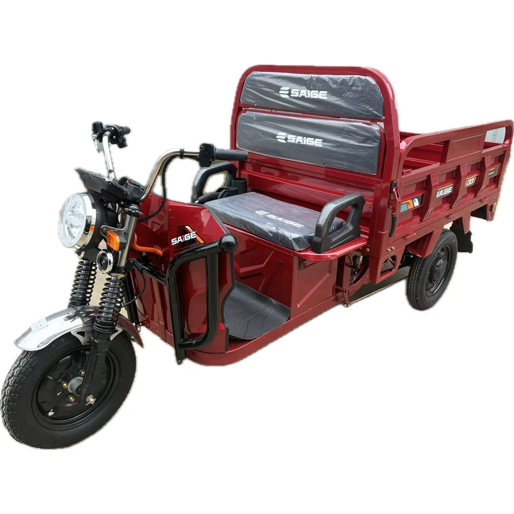 Triciclu Electic de Marfa Chuanqi, Saige, Fara Permis, Motor 1600W, Baterie 72V32Ah, Autonomie 60km, 250x88x115 cm, Viteza Maxima 25km/h, Rosu