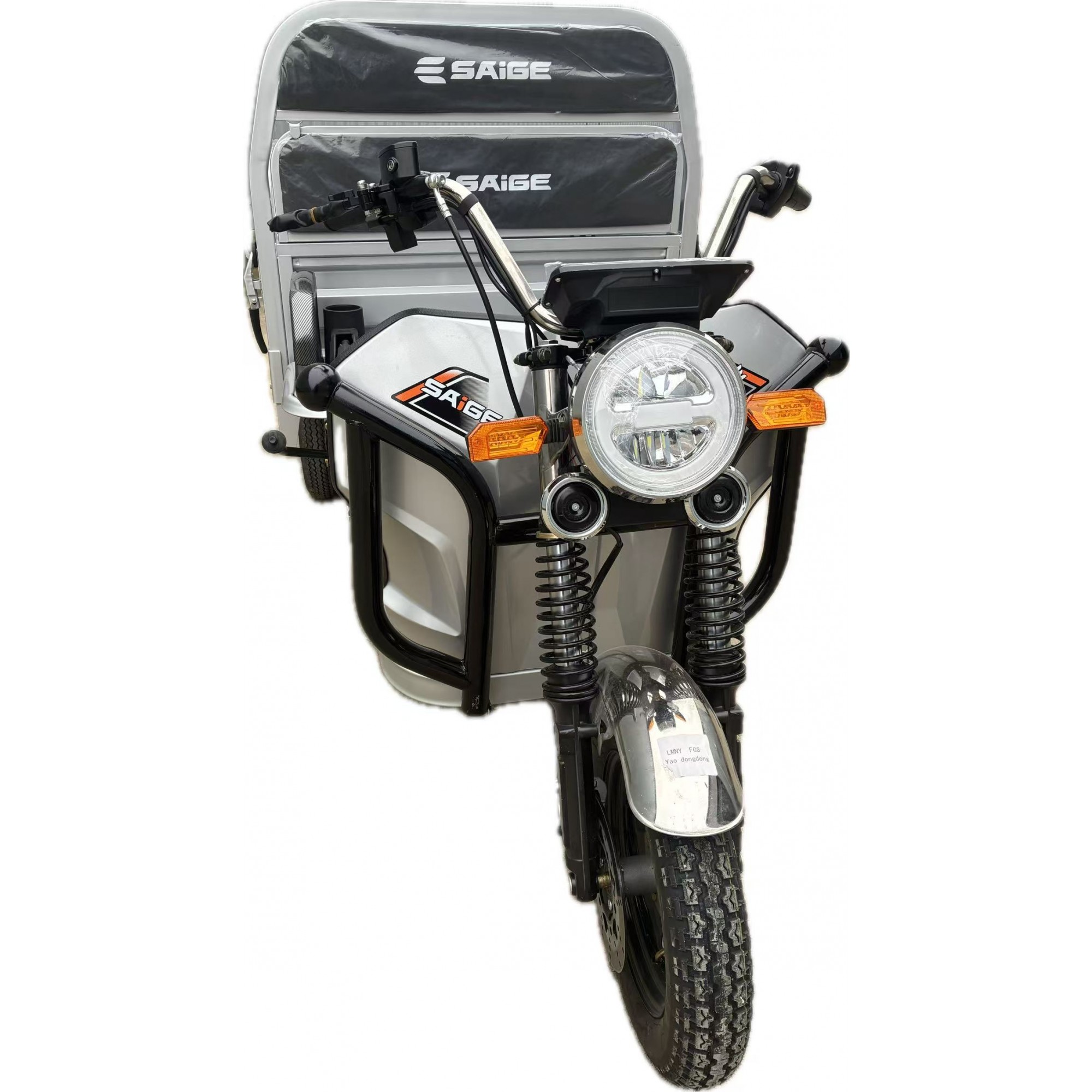 Triciclu Electic de Marfa Chuanqi, Saige, Fara Permis, Motor 1600W, Baterie 72V32Ah, Autonomie 60km, 250x88x115 cm, Viteza Maxima 25km/h, Gri
