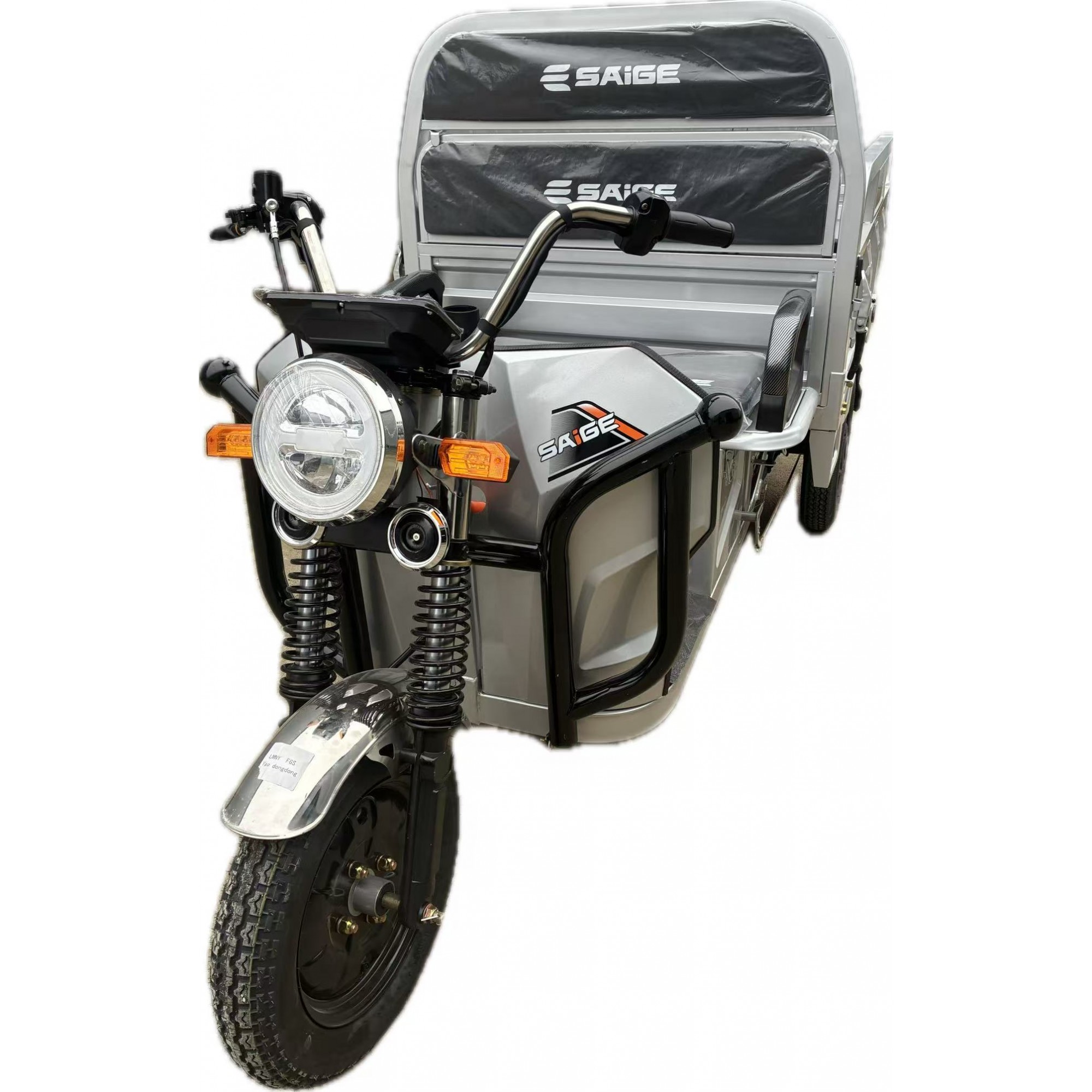 Triciclu Electic de Marfa Chuanqi, Saige, Fara Permis, Motor 1600W, Baterie 72V32Ah, Autonomie 60km, 250x88x115 cm, Viteza Maxima 25km/h, Gri