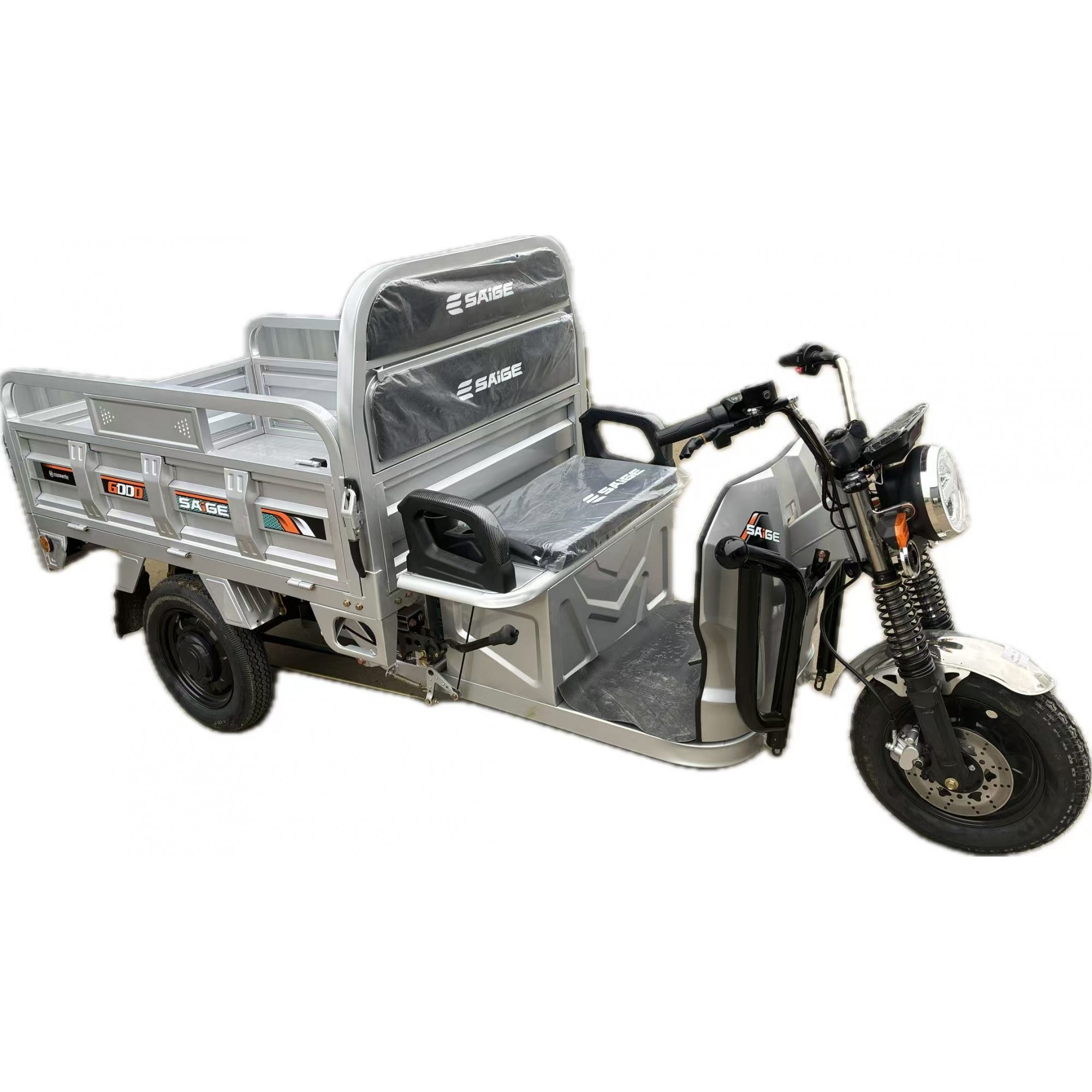 Triciclu Electic de Marfa Chuanqi, Saige, Fara Permis, Motor 1600W, Baterie 72V32Ah, Autonomie 60km, 250x88x115 cm, Viteza Maxima 25km/h, Gri