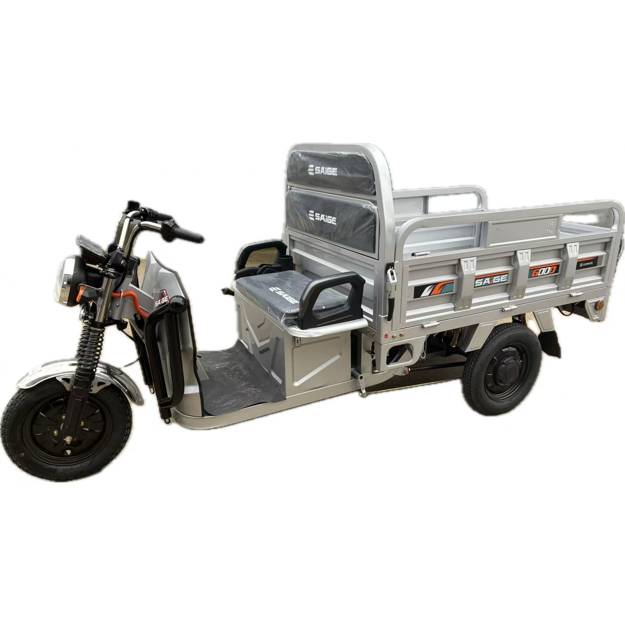 Triciclu Electic de Marfa Chuanqi, Saige, Fara Permis, Motor 1600W, Baterie 72V32Ah, Autonomie 60km, 250x88x115 cm, Viteza Maxima 25km/h, Gri