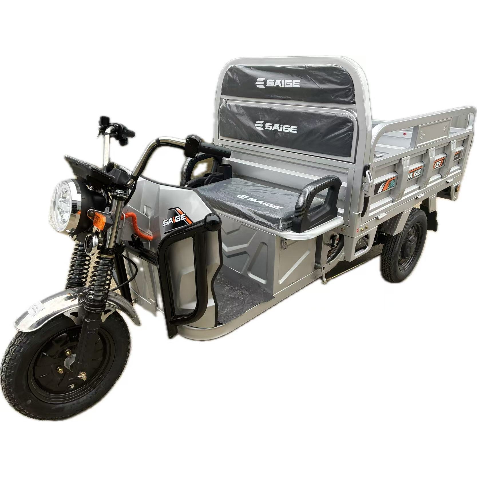 Triciclu Electic de Marfa Chuanqi, Saige, Fara Permis, Motor 1600W, Baterie 72V32Ah, Autonomie 60km, 250x88x115 cm, Viteza Maxima 25km/h, Gri