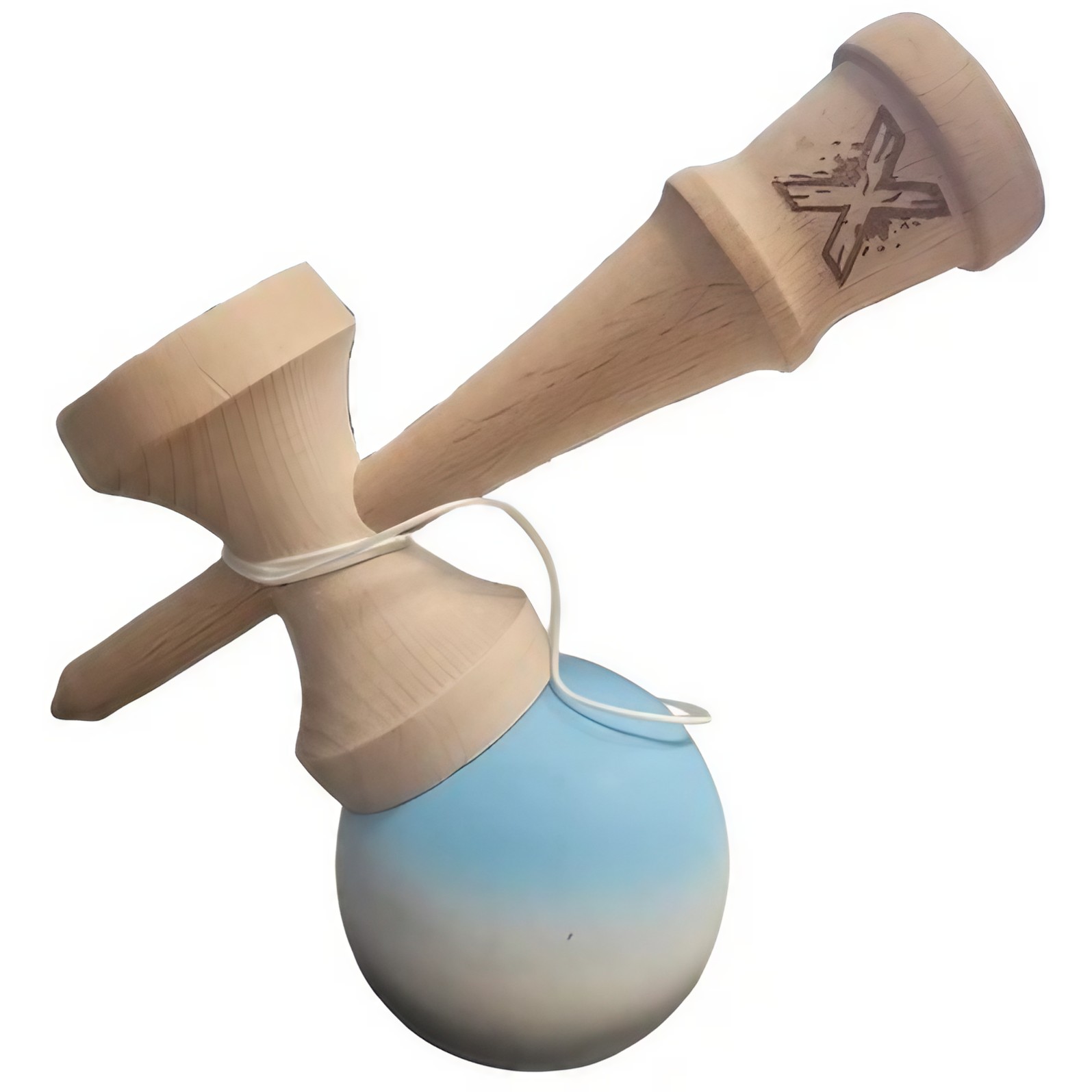 Kendama X Originala, Profesionala, Flippy, Rubber Grip, din Lemn, 18 cm, Albastru/Alb/Negru