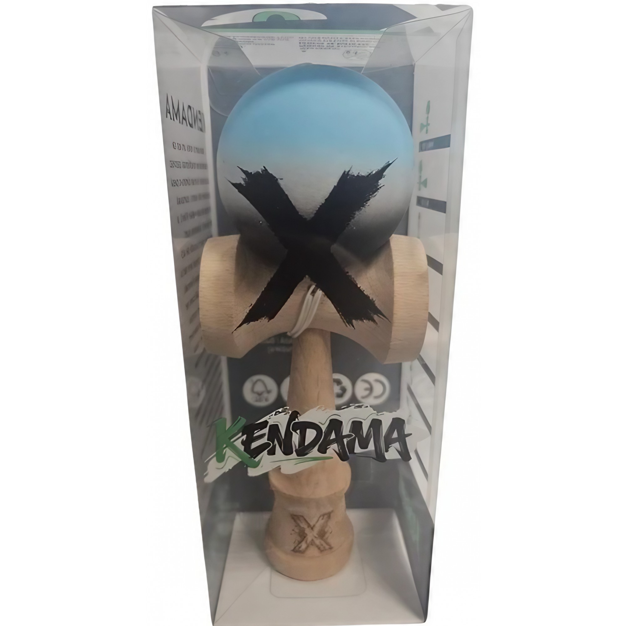 Kendama X Originala, Profesionala, Flippy, Rubber Grip, din Lemn, 18 cm, Albastru/Alb/Negru