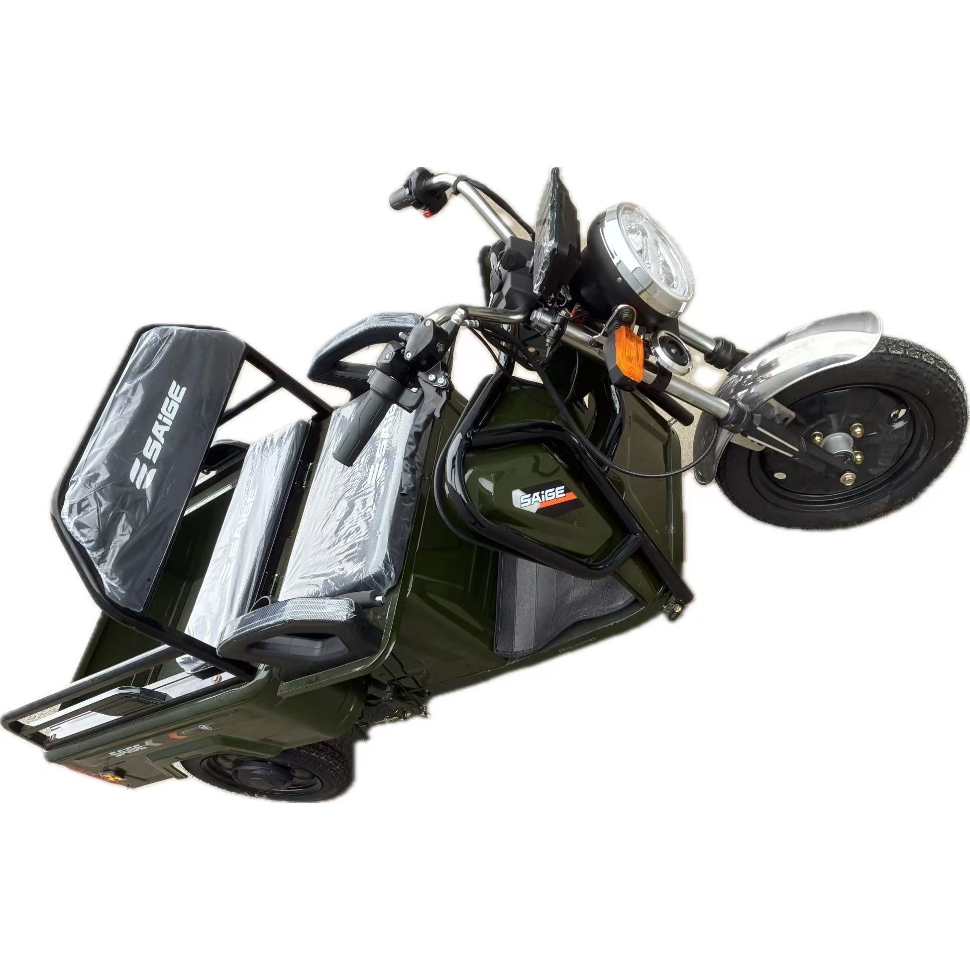 Triciclu Electric de Marfa XPB, Saige, Viteza Maxima 25 km/h, Motor 1600W, Baterie 60V/20Ah, Fara Permis, Mototricicleta Electrica de Transport, Verde