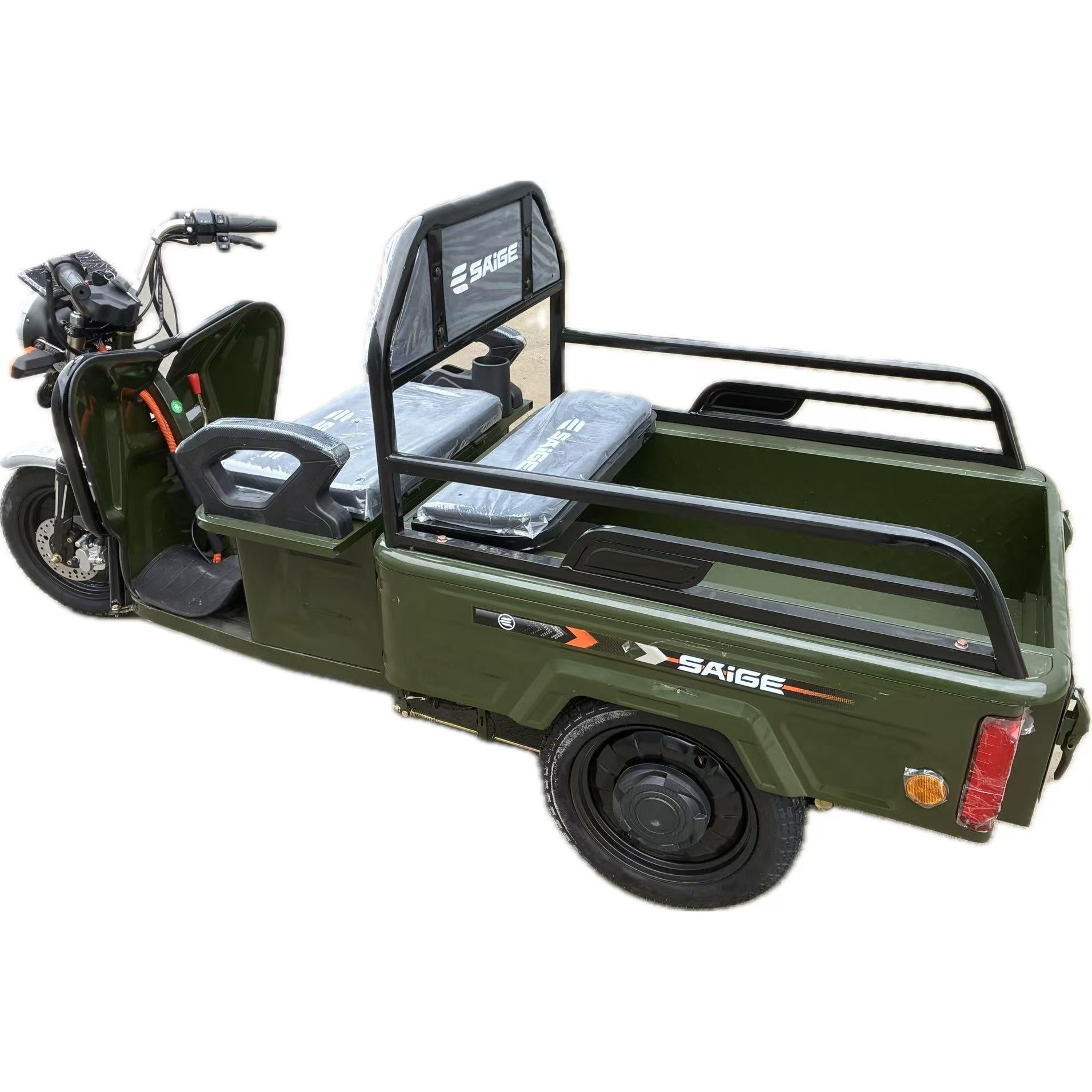 Triciclu Electric de Marfa XPB, Saige, Viteza Maxima 25 km/h, Motor 1600W, Baterie 60V/20Ah, Fara Permis, Mototricicleta Electrica de Transport, Verde