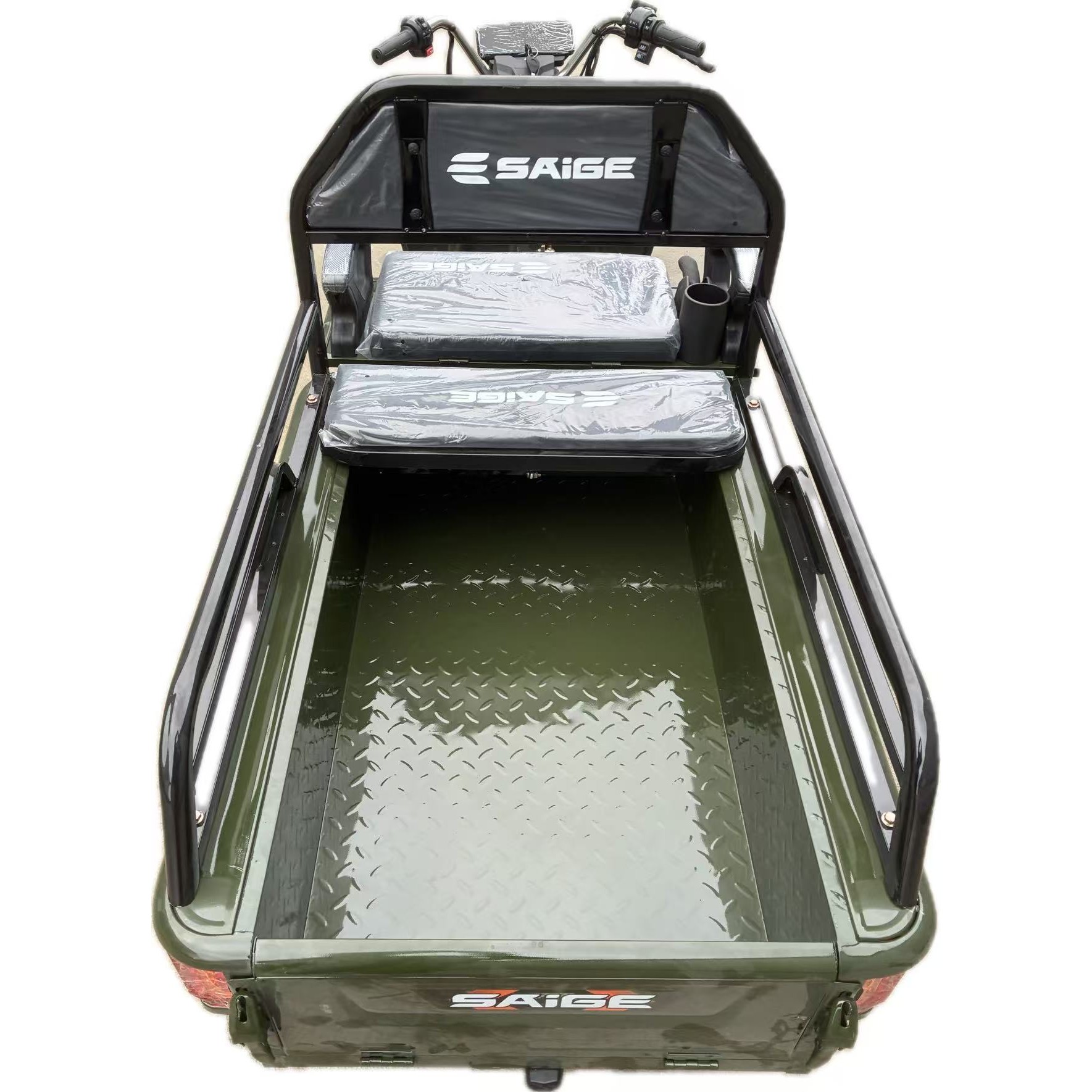 Triciclu Electric de Marfa XPB, Saige, Viteza Maxima 25 km/h, Motor 1600W, Baterie 60V/20Ah, Fara Permis, Mototricicleta Electrica de Transport, Verde