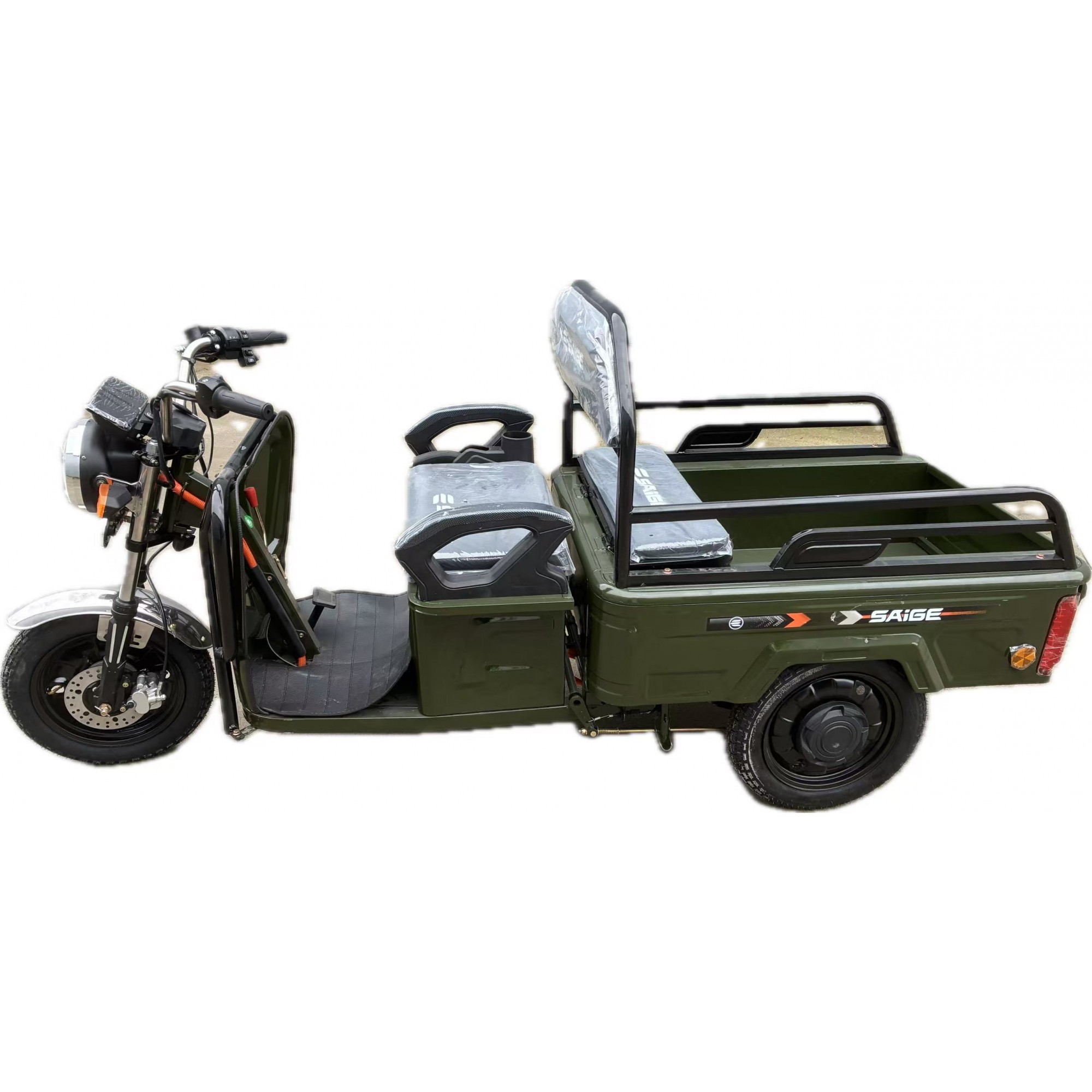 Triciclu Electric de Marfa XPB, Saige, Viteza Maxima 25 km/h, Motor 1600W, Baterie 60V/20Ah, Fara Permis, Mototricicleta Electrica de Transport, Verde