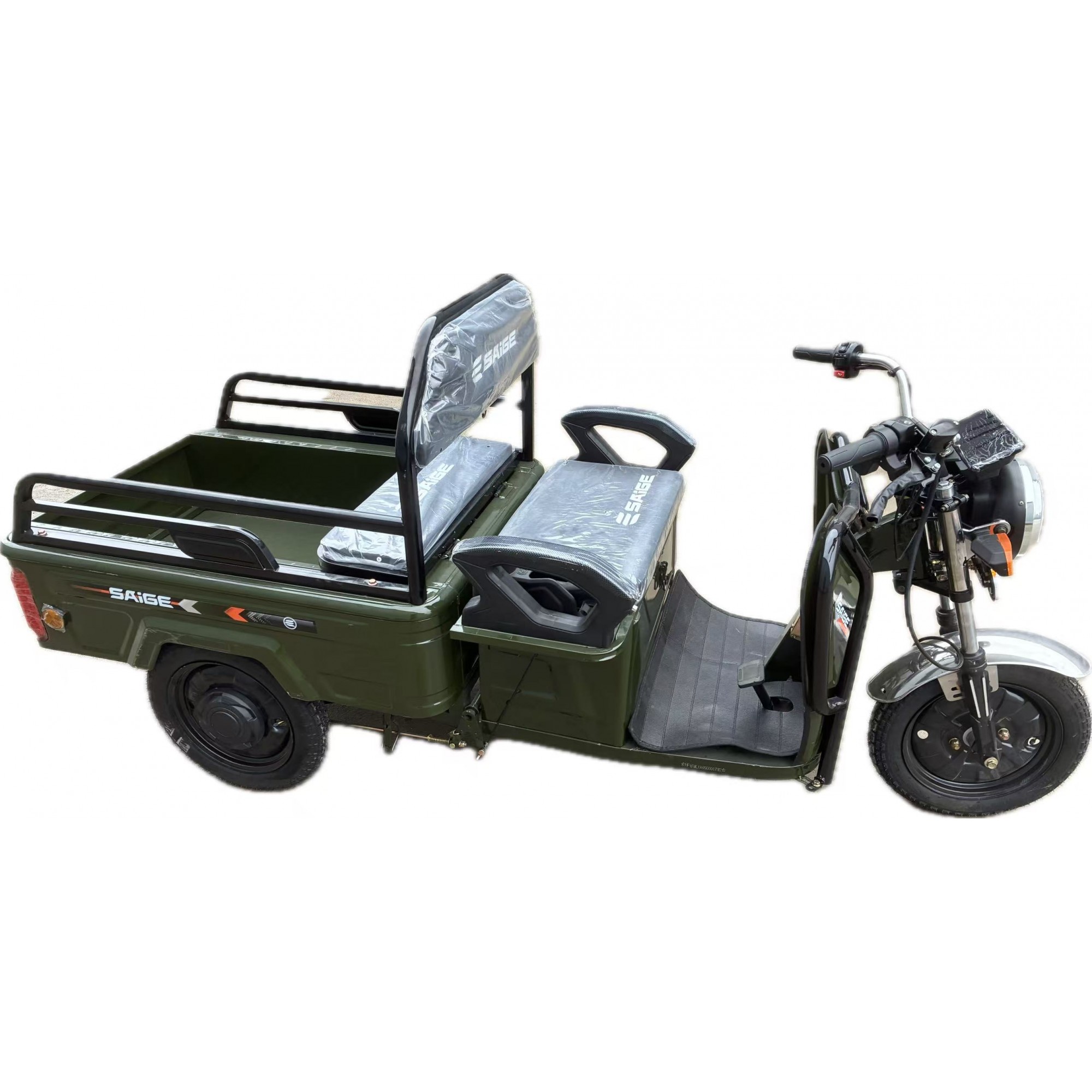 Triciclu Electric de Marfa XPB, Saige, Viteza Maxima 25 km/h, Motor 1600W, Baterie 60V/20Ah, Fara Permis, Mototricicleta Electrica de Transport, Verde