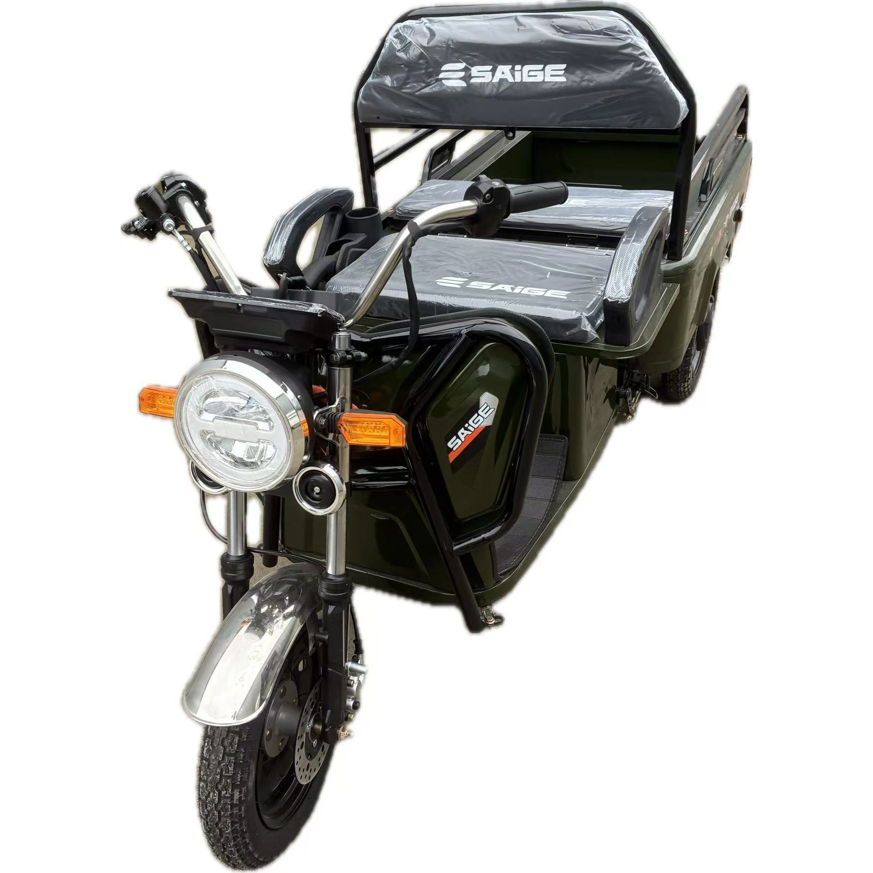 Triciclu Electric de Marfa XPB, Saige, Viteza Maxima 25 km/h, Motor 1600W, Baterie 60V/20Ah, Fara Permis, Mototricicleta Electrica de Transport, Verde