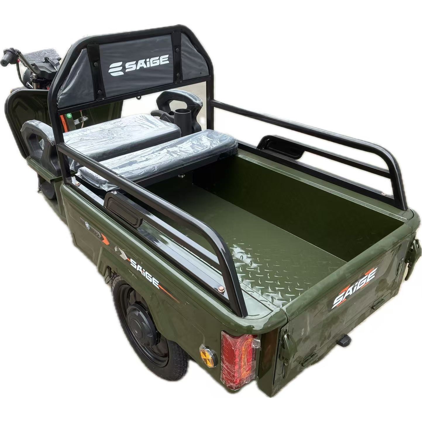 Triciclu Electric de Marfa XPB, Saige, Viteza Maxima 25 km/h, Motor 1600W, Baterie 60V/20Ah, Fara Permis, Mototricicleta Electrica de Transport, Verde
