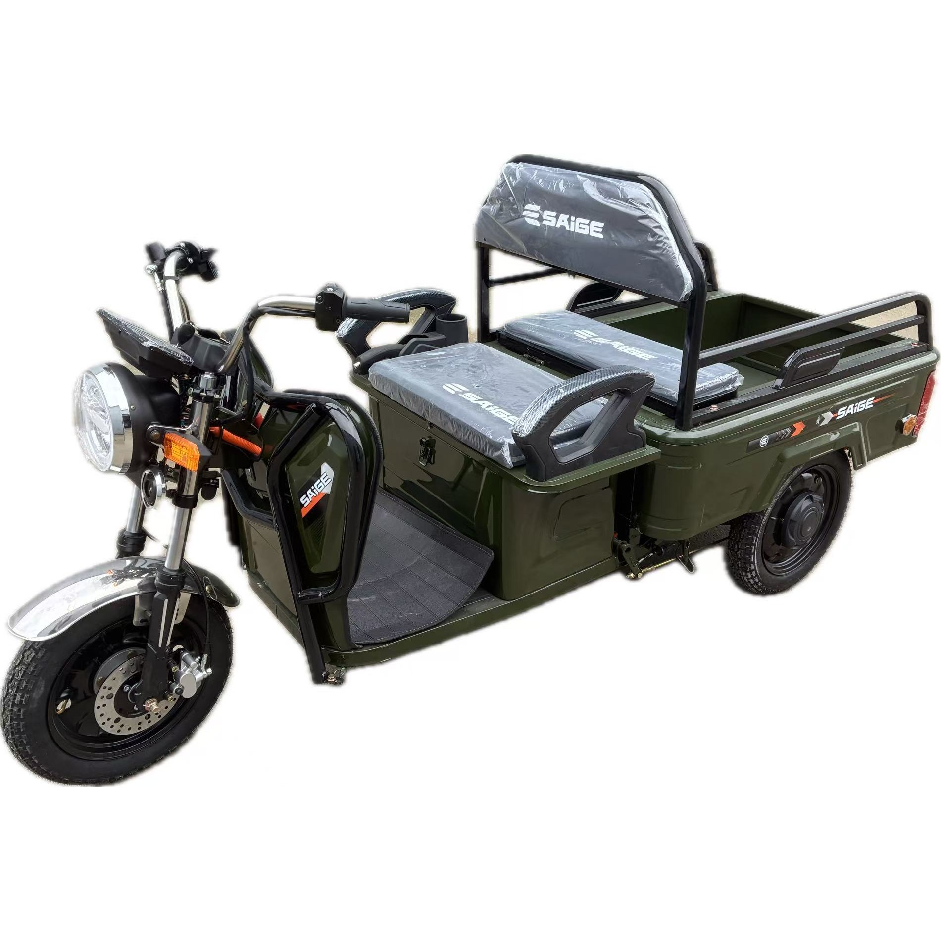 Triciclu Electric de Marfa XPB, Saige, Viteza Maxima 25 km/h, Motor 1600W, Baterie 60V/20Ah, Fara Permis, Mototricicleta Electrica de Transport, Verde