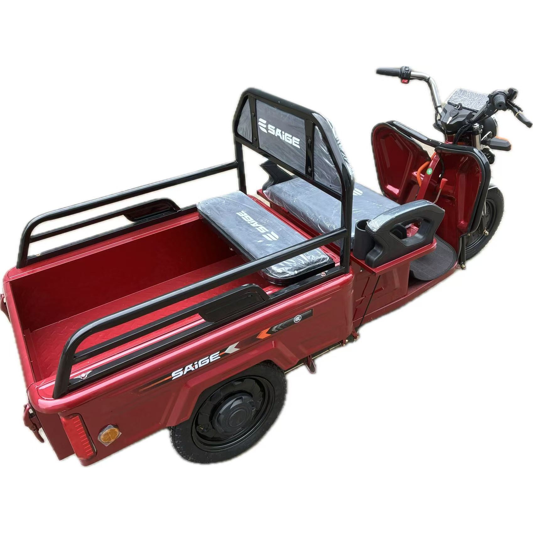 Triciclu Electric de Marfa XPB, Saige, Viteza Maxima 25 km/h, Motor 1600W, Baterie 60V/20Ah, Fara Permis, Mototricicleta Electrica de Transport, Rosu