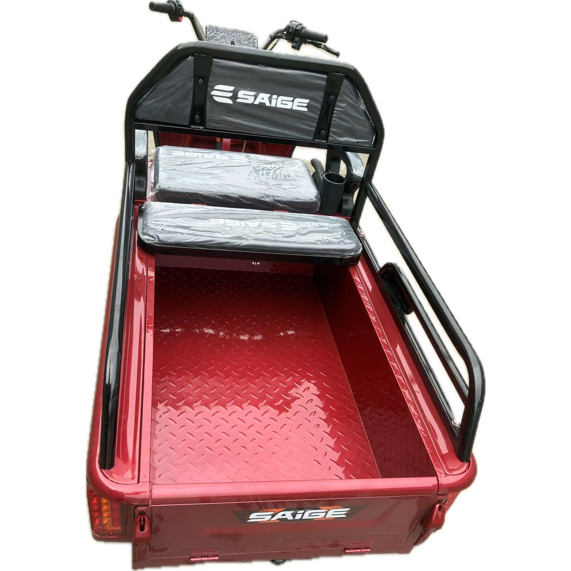 Triciclu Electric de Marfa XPB, Saige, Viteza Maxima 25 km/h, Motor 1600W, Baterie 60V/20Ah, Fara Permis, Mototricicleta Electrica de Transport, Rosu