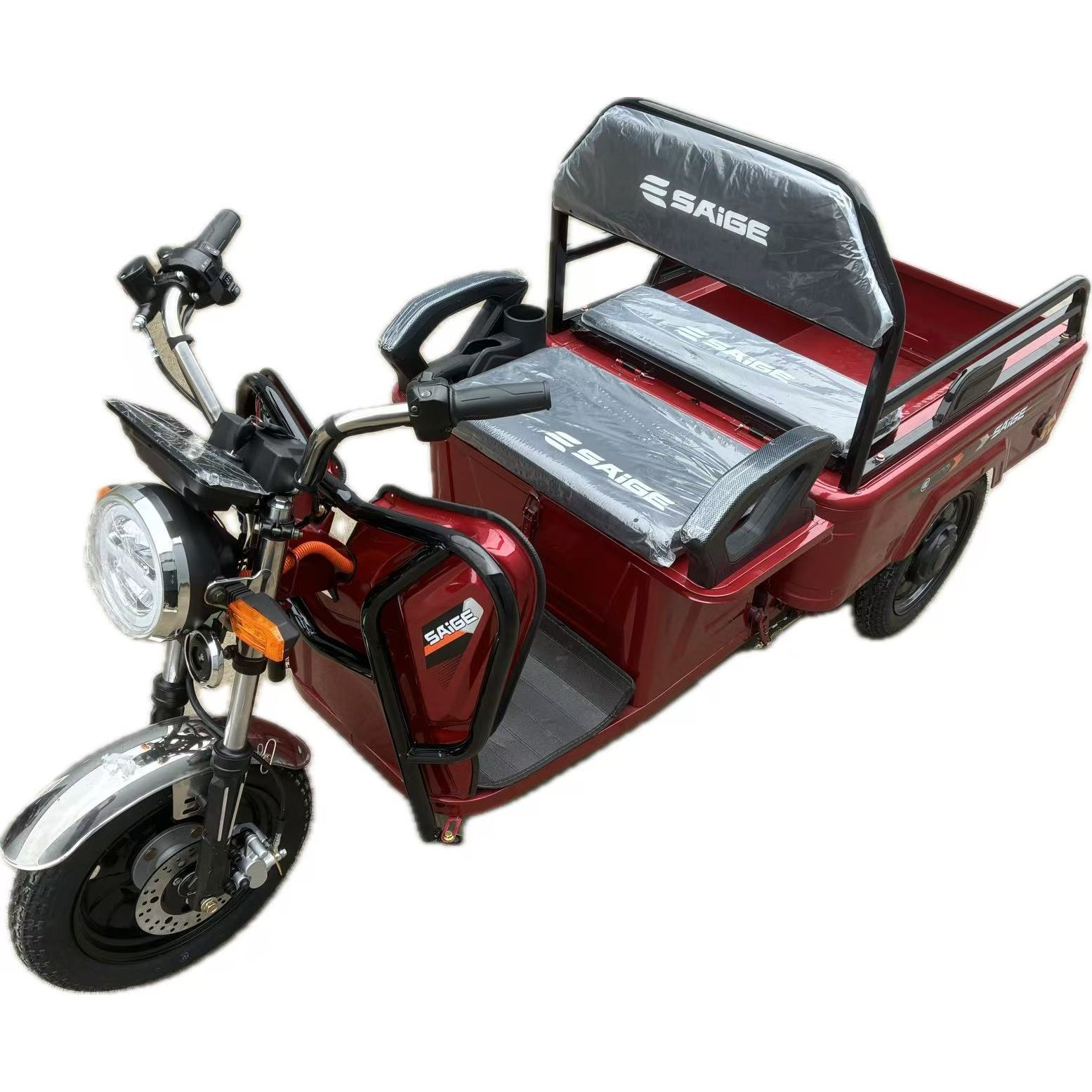 Triciclu Electric de Marfa XPB, Saige, Viteza Maxima 25 km/h, Motor 1600W, Baterie 60V/20Ah, Fara Permis, Mototricicleta Electrica de Transport, Rosu
