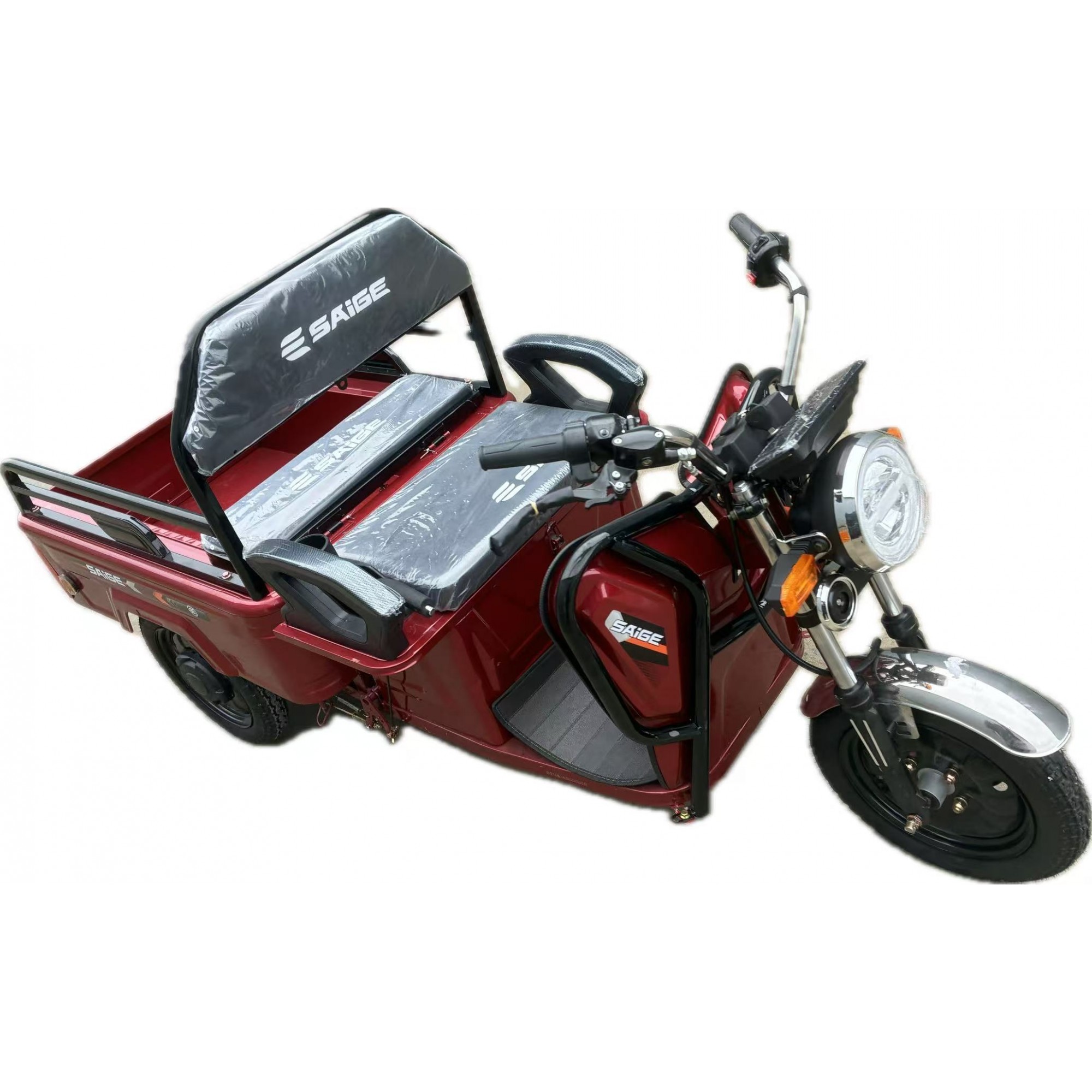 Triciclu Electric de Marfa XPB, Saige, Viteza Maxima 25 km/h, Motor 1600W, Baterie 60V/20Ah, Fara Permis, Mototricicleta Electrica de Transport, Rosu