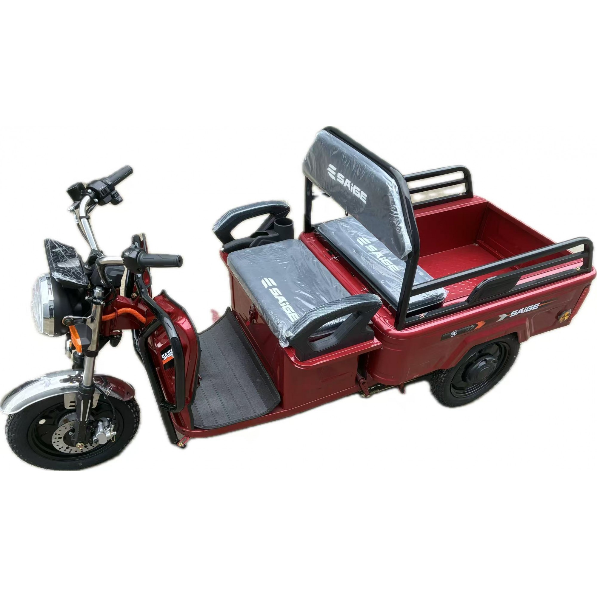 Triciclu Electric de Marfa XPB, Saige, Viteza Maxima 25 km/h, Motor 1600W, Baterie 60V/20Ah, Fara Permis, Mototricicleta Electrica de Transport, Rosu