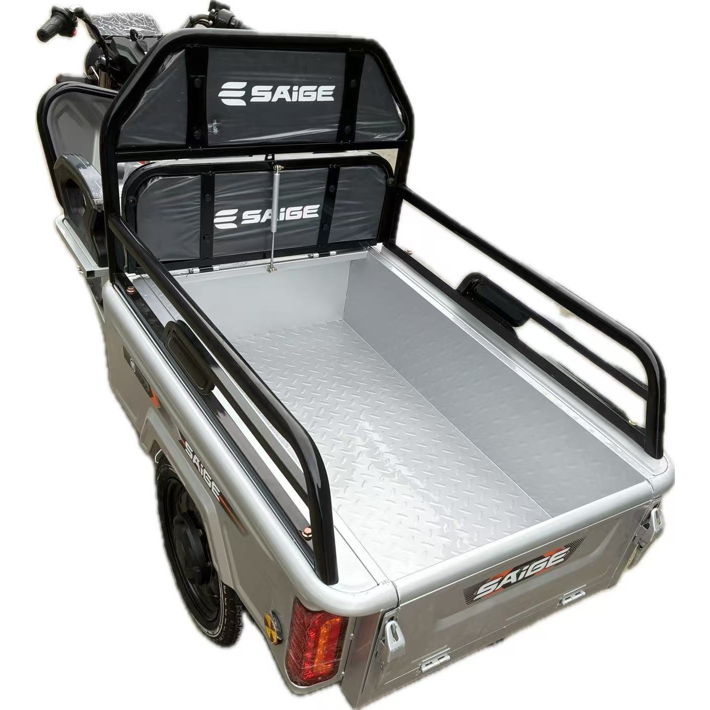 Triciclu Electric de Marfa XPB, Saige, Viteza Maxima 25 km/h, Motor 1600W, Baterie 60V/20Ah, Fara Permis, Mototricicleta Electrica de Transport, Gri