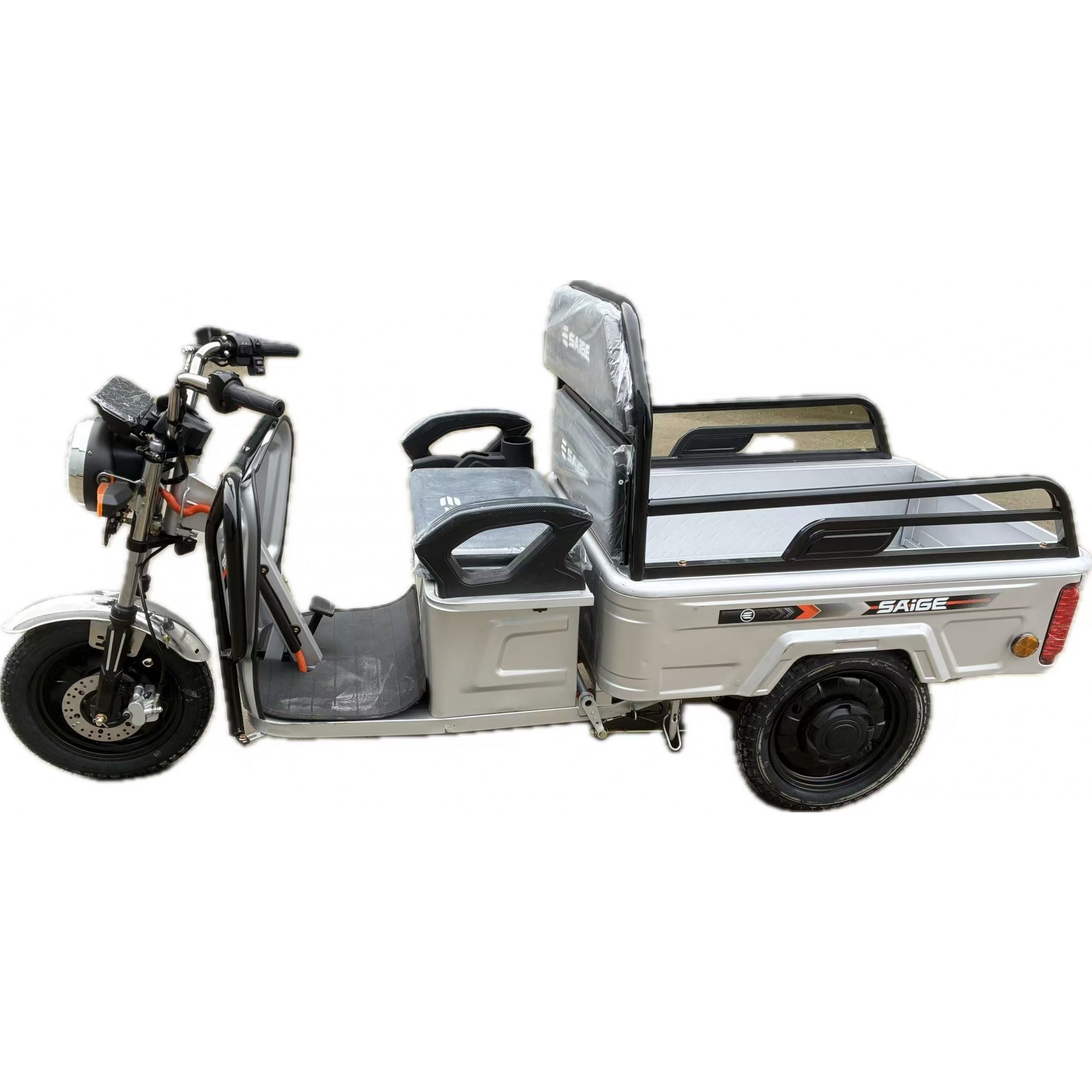Triciclu Electric de Marfa XPB, Saige, Viteza Maxima 25 km/h, Motor 1600W, Baterie 60V/20Ah, Fara Permis, Mototricicleta Electrica de Transport, Gri