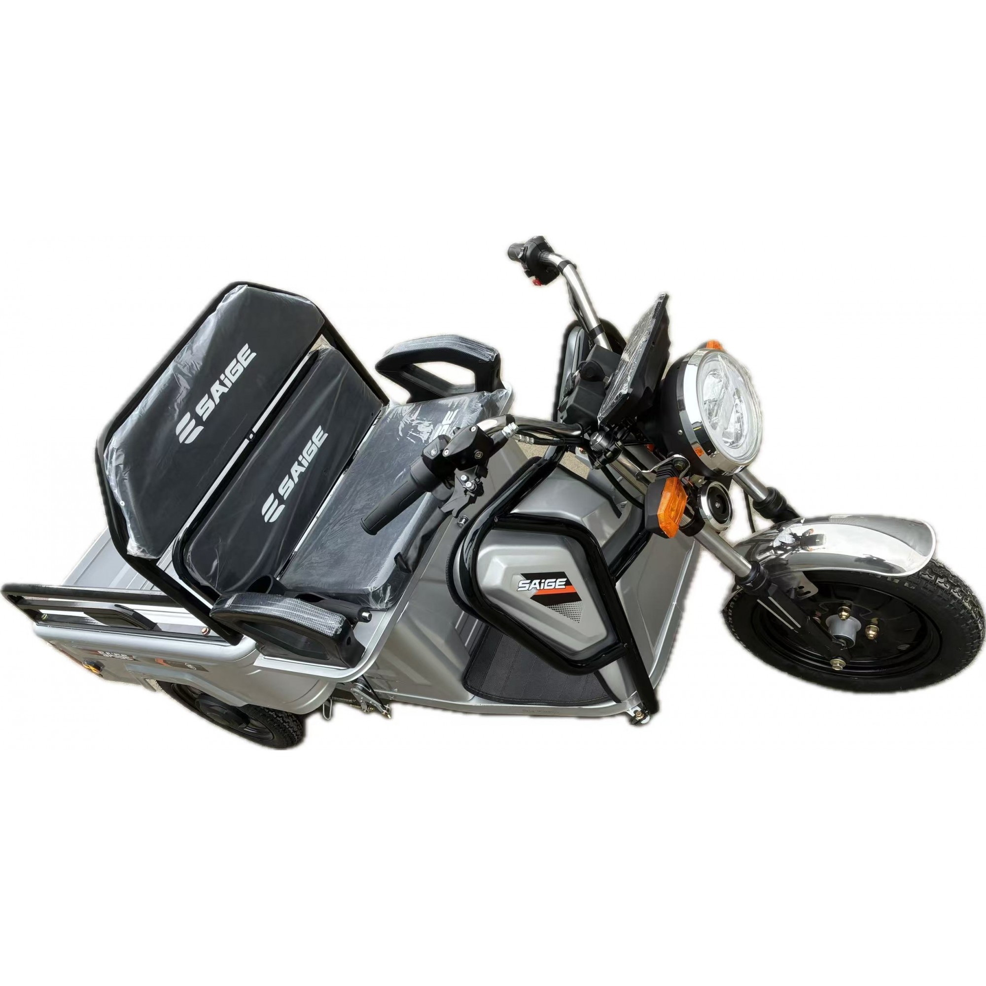 Triciclu Electric de Marfa XPB, Saige, Viteza Maxima 25 km/h, Motor 1600W, Baterie 60V/20Ah, Fara Permis, Mototricicleta Electrica de Transport, Gri